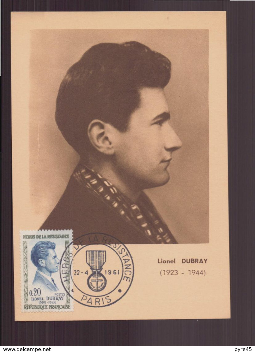 France, Carte Avec Cachet Commémoratif " Héros De La Résistance " Lionel Dubray Du 22 Avril 1961 à Paris - Commemorative Postmarks