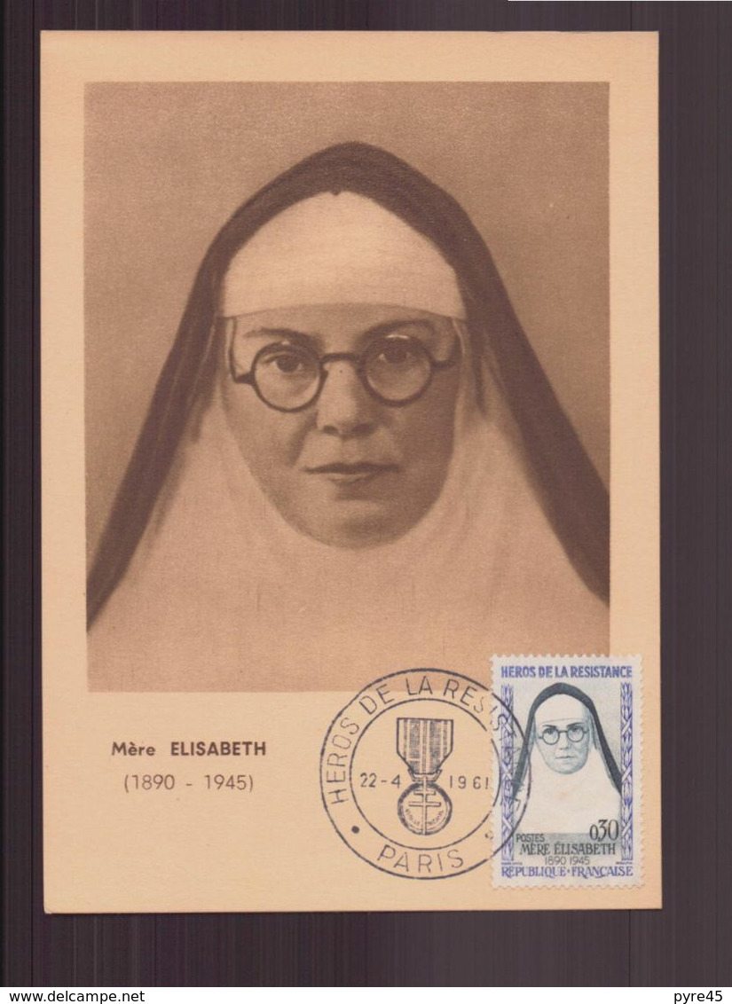 France, Carte Avec Cachet Commémoratif " Héros De La Résistance " Mère Elisabeth Du 22 Avril 1961 à Paris - Commemorative Postmarks