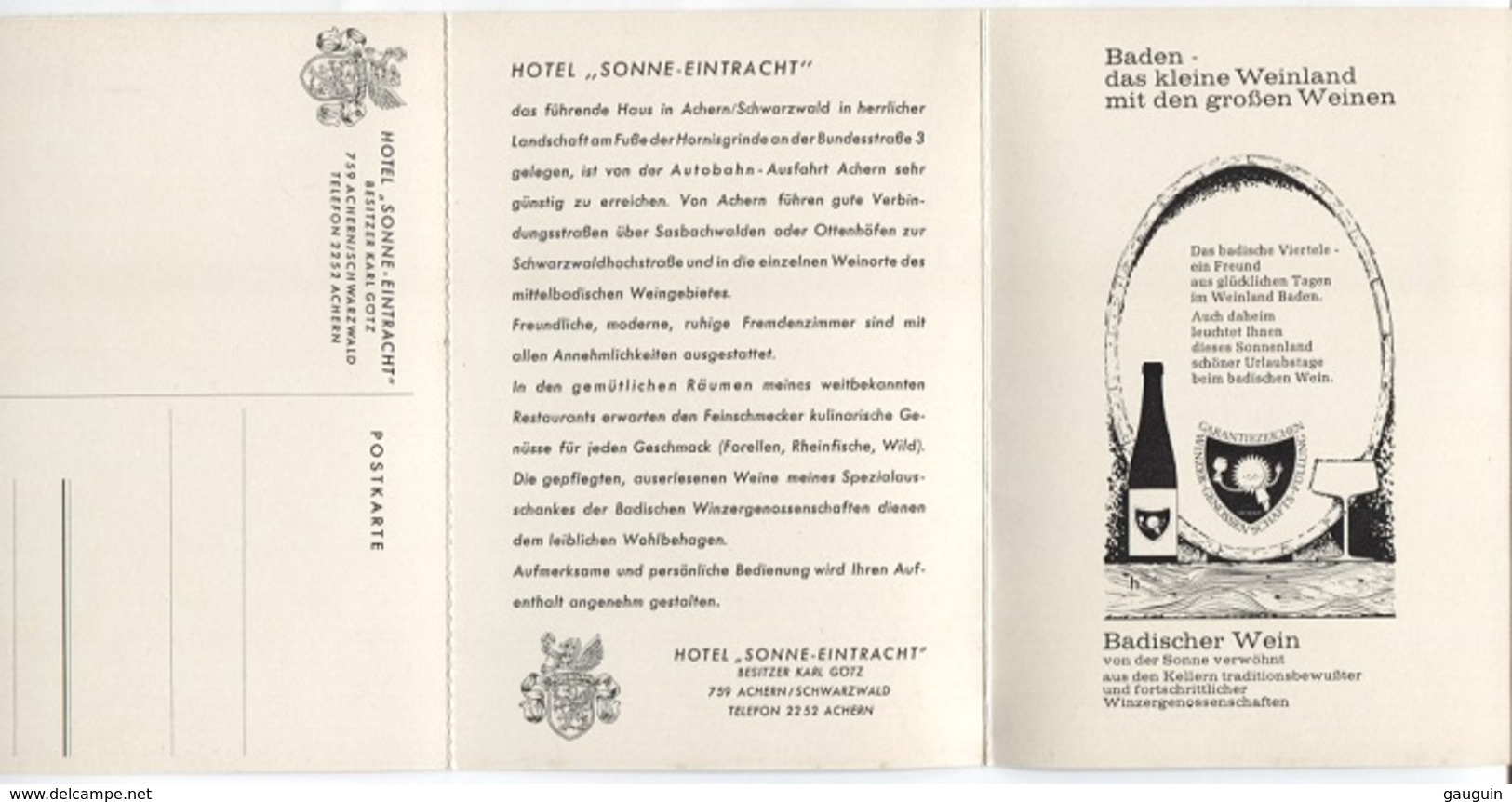 Carte-Lettre - ACHERN - HOTEL "SONNE EINTRACHT"  ... Edition Pub - Achern