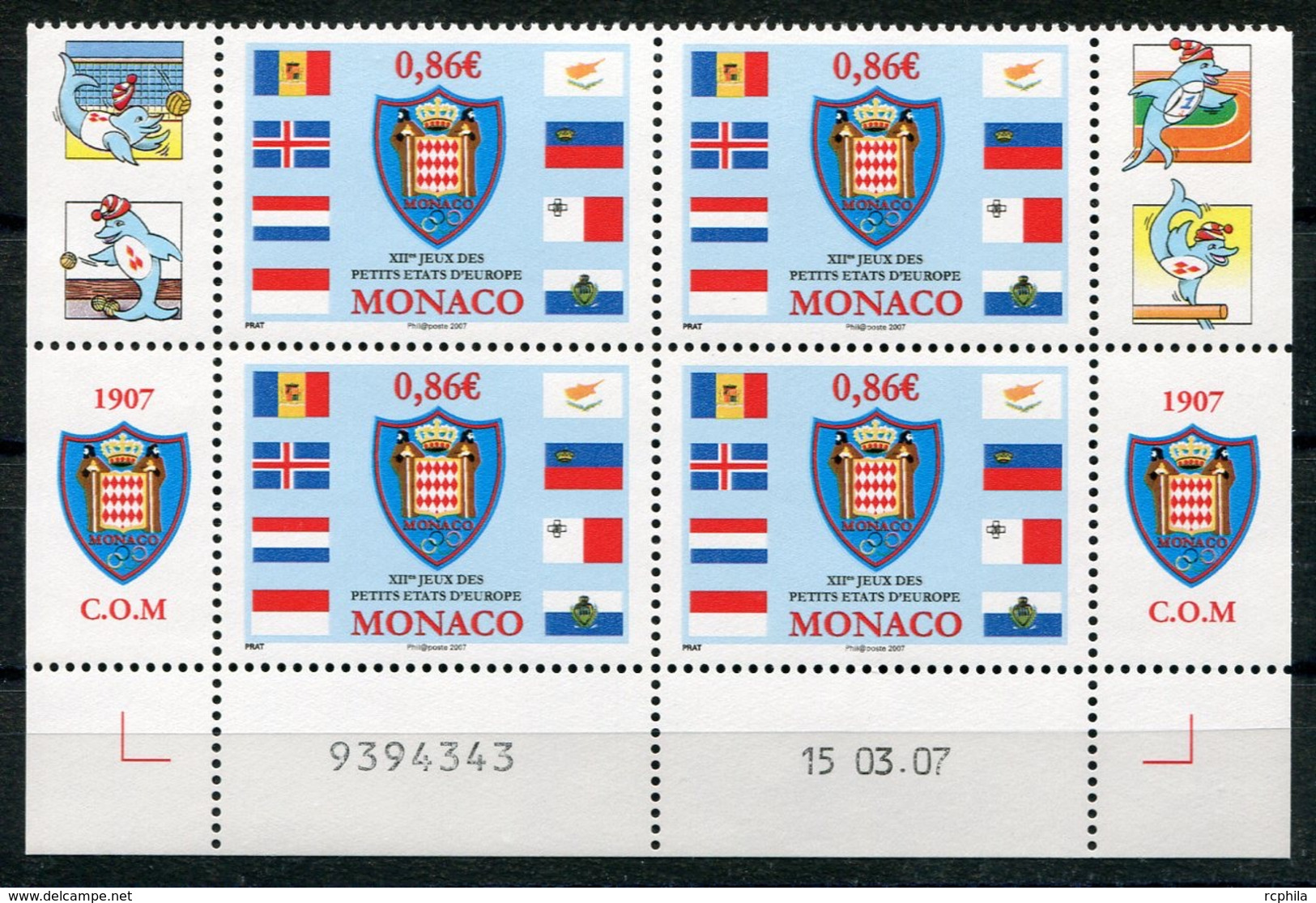 RC 18301 MONACO N° 2592 SPORT JEUX DE PETITS ETATS D'EUROPE BLOC DE 4 COIN DATÉ NEUF ** TB - Neufs