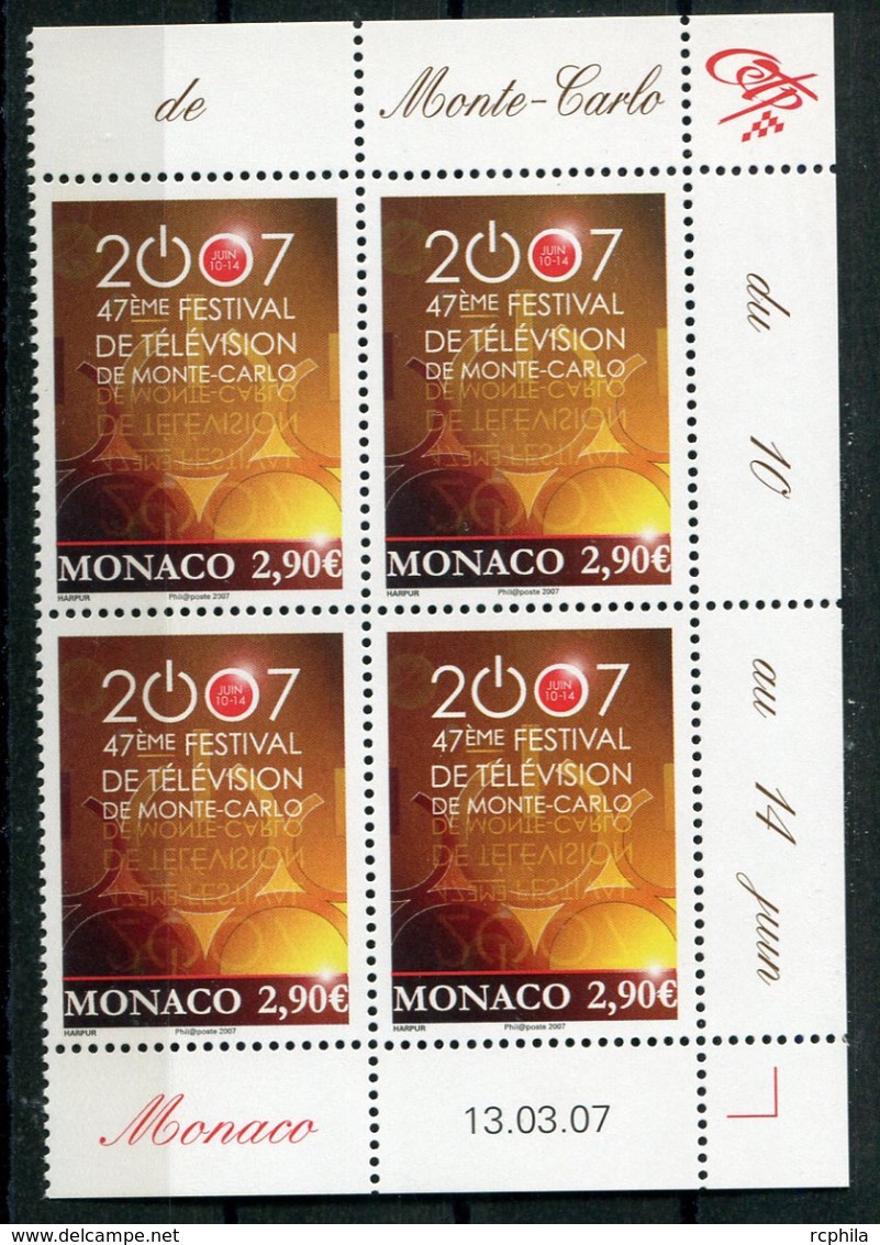 RC 18302 MONACO N° 2595 FESTIVAL DE TÉLÉVISION BLOC DE 4 COIN DATÉ NEUF ** TB - Unused Stamps