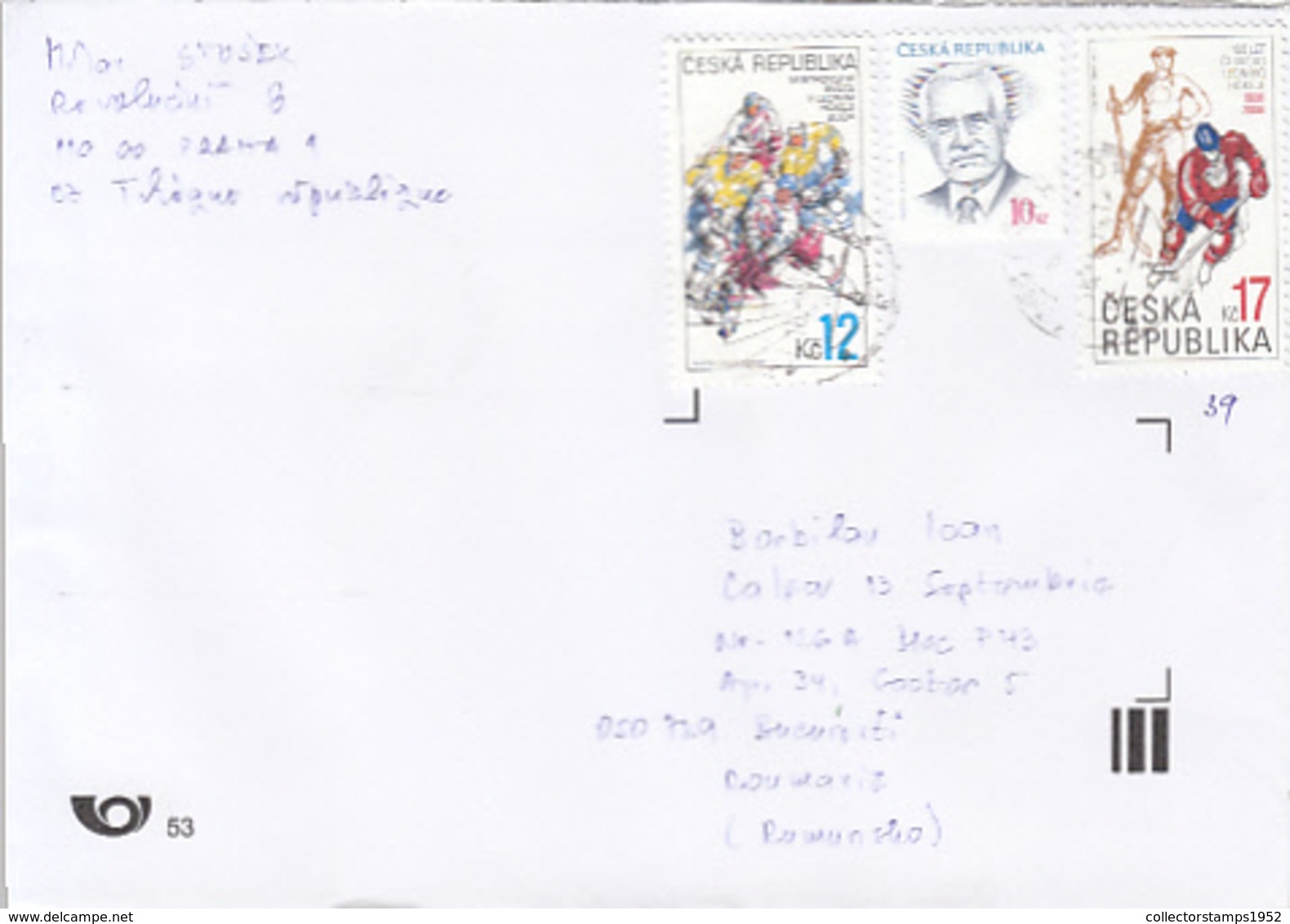 89742- ICE HOCKEY, PERSONALITY, STAMPS ON COVER, 2019, CZECH REPUBLIC - Storia Postale