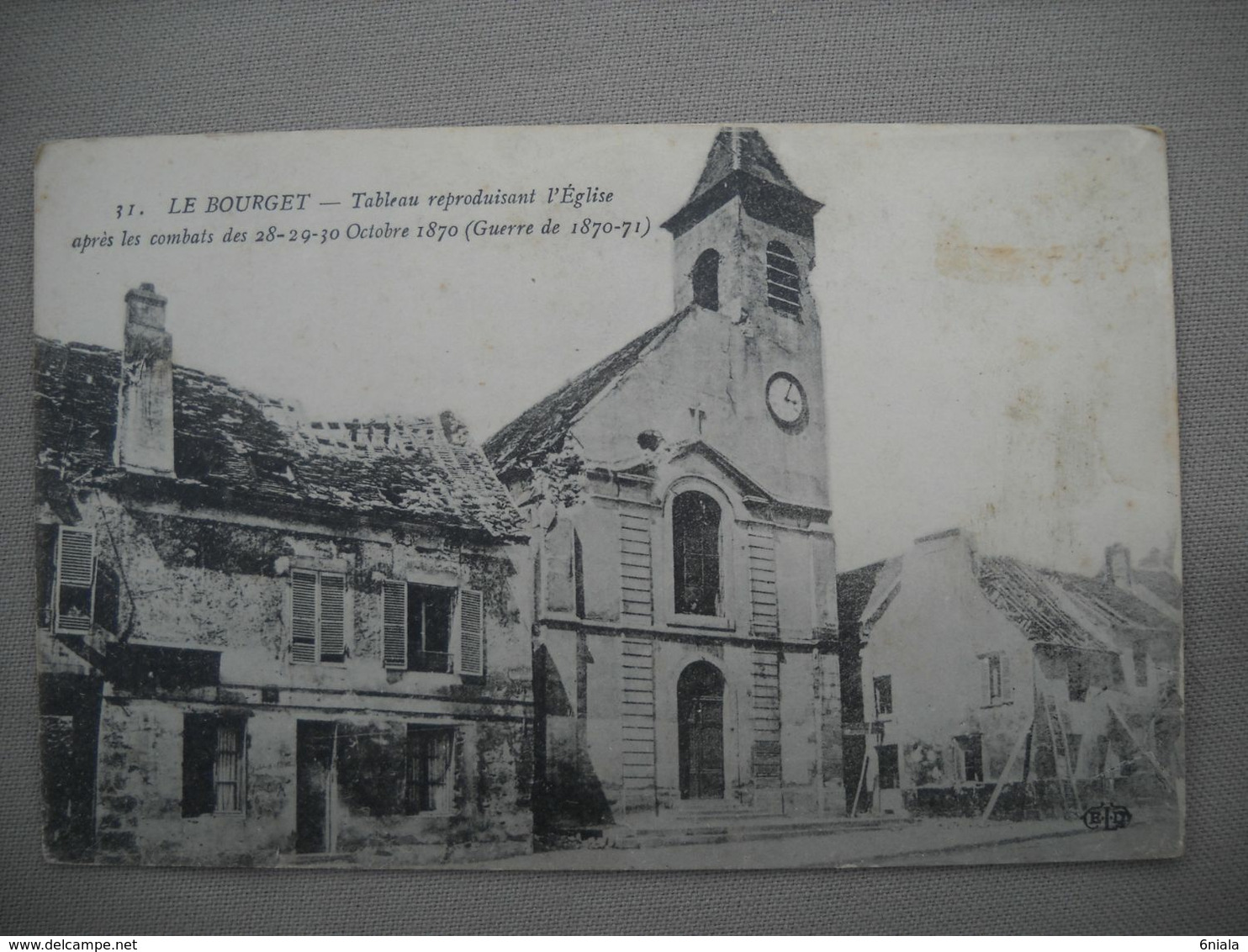 2179 Carte Postale  Le BOURGET   Tableau Représentant L'EGLISE Après Les Combats De 1870 1871   93 Seine  Saint Denis - Le Bourget