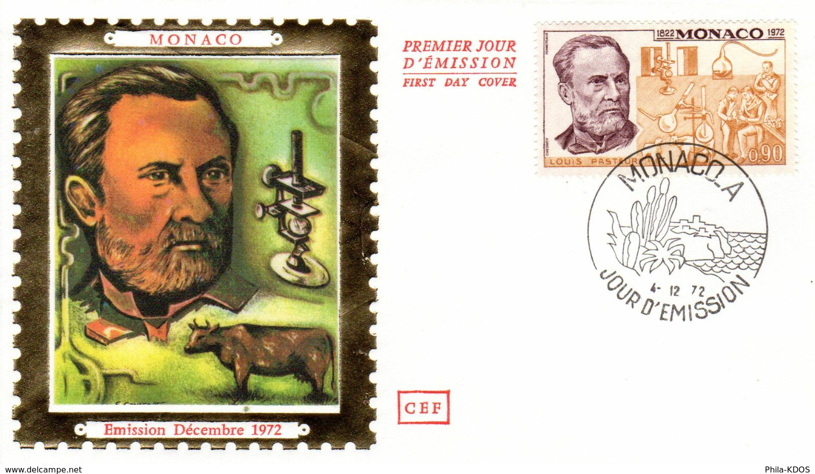 " LOUIS PASTEUR " Sur Enveloppe 1er Jour En Soie De MONACO De 1972 N° YT 913. Parfait état. FDC - Louis Pasteur