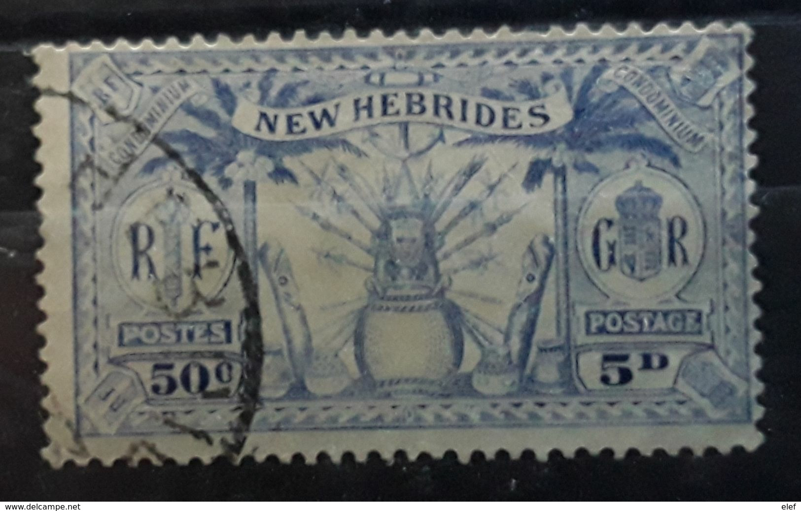 NOUVELLES NEW HEBRIDES, 1925 YVERT No 95, 50 C 5 P Outremer,  Obl , TB - Usati