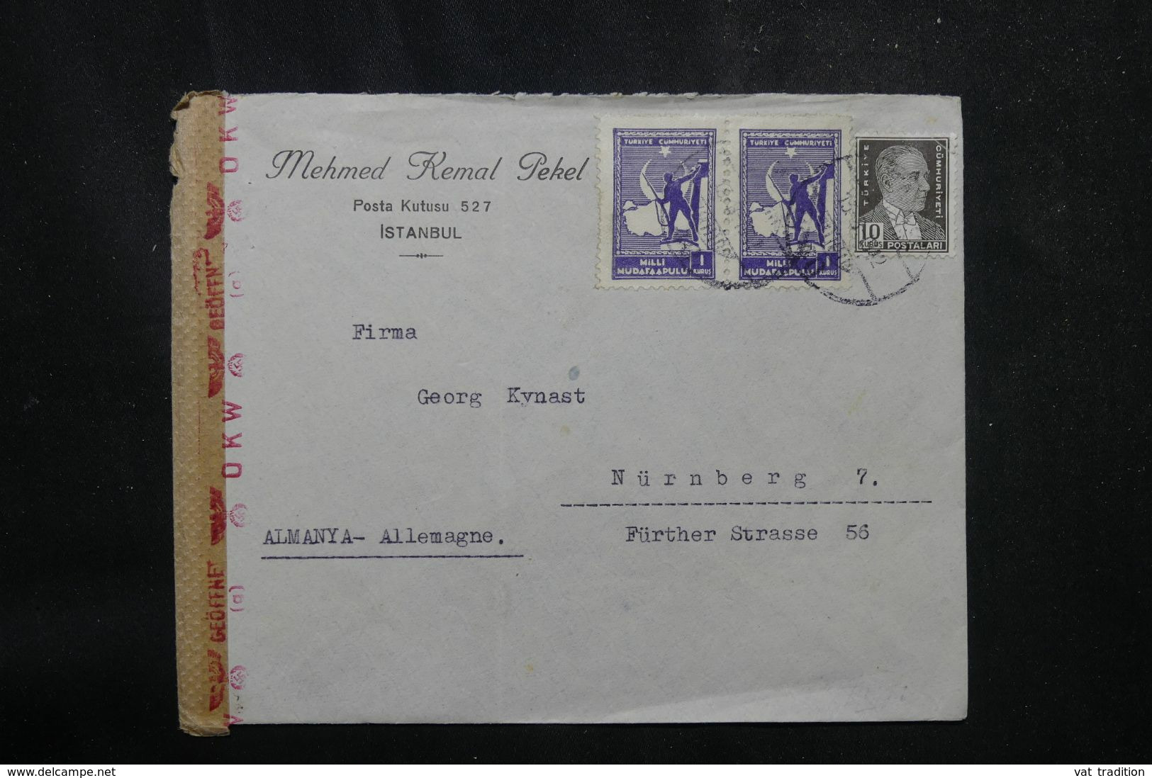 TURQUIE - Enveloppe Commerciale De Istanbul Pour L'Allemagne En 1942 Avec Contrôle Postal - L 68916 - Lettres & Documents