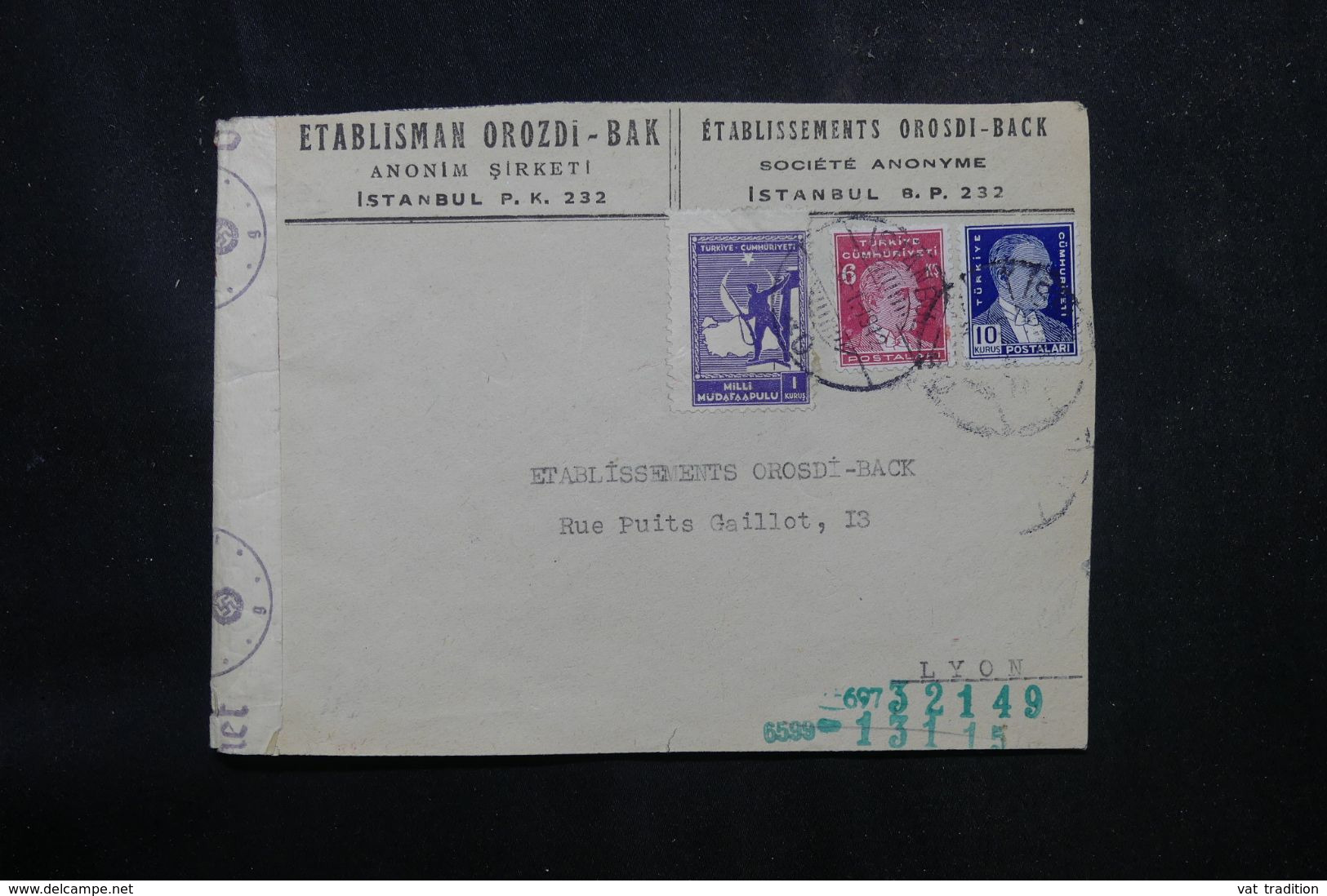 TURQUIE - Enveloppe Commerciale De Istanbul Pour La France En 1942 Avec Contrôle Allemand - L 68918 - Briefe U. Dokumente