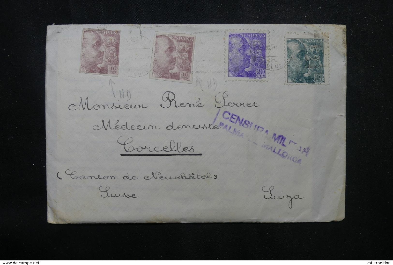 ESPAGNE - Enveloppe De Palma De Mallorca Pour La Suisse - 1939, Affr. Avec 2 Non Dentelés Ou Entiers Découpés - L 68921 - Marques De Censures Nationalistes