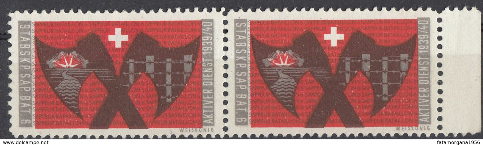HELVETIA - SUISSE - SVIZZERA - 1939/1940 - Coppia Di Due Erinnofili Nuovi "Sappeur Bataillon 6" Senza Linguella, Uniti - Autres & Non Classés