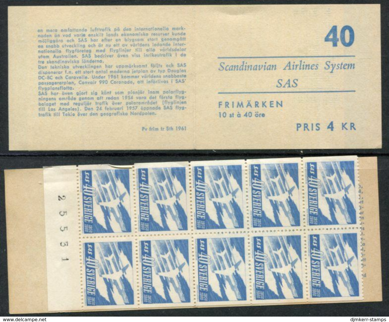 SWEDEN 1961 SAS Airline Booklet MNH / **.  Michel 467 MH - 1951-80