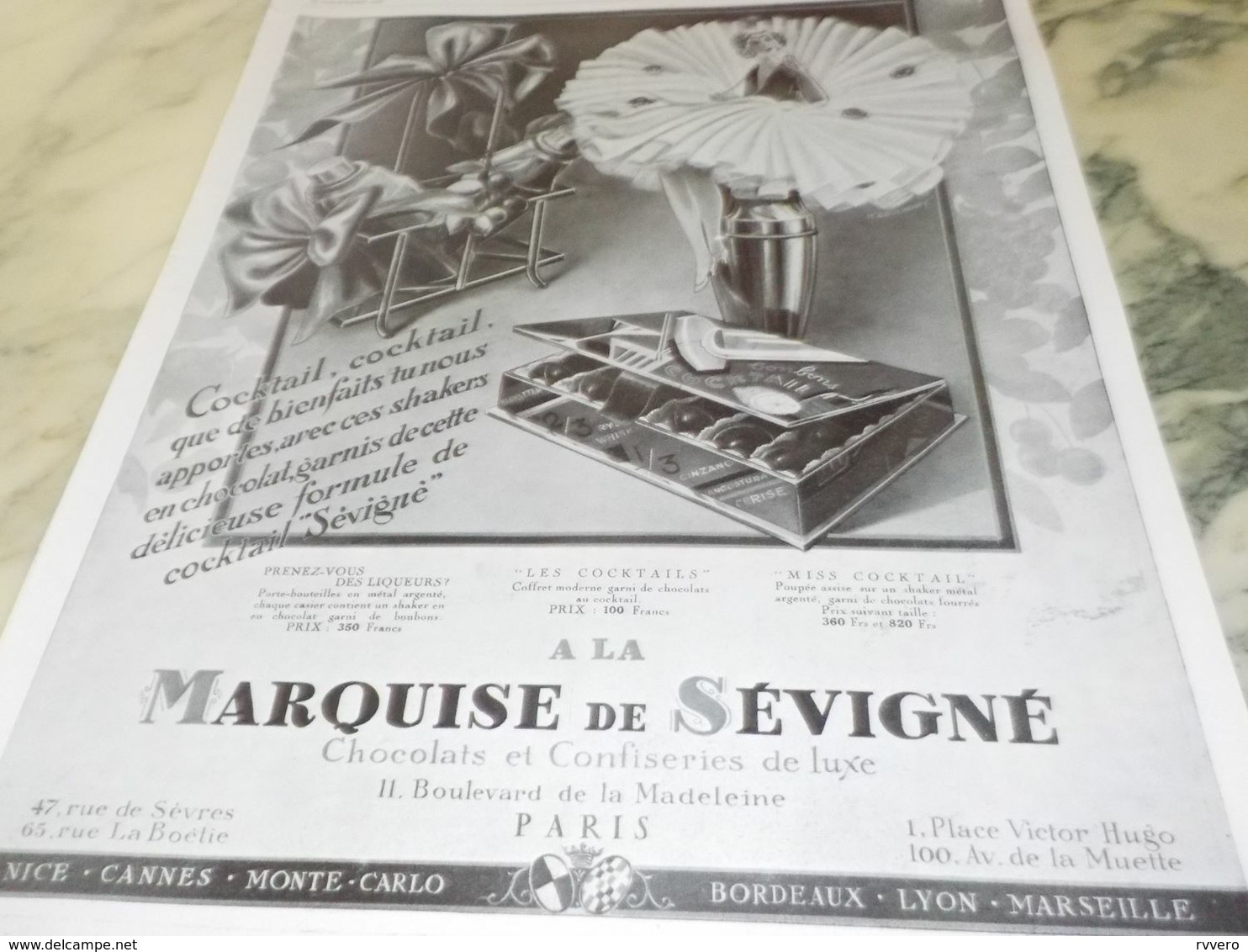 ANCIENNE PUBLICITE CHOCOLAT LA MARQUISE DE SEVIGNE  1929 - Affiches