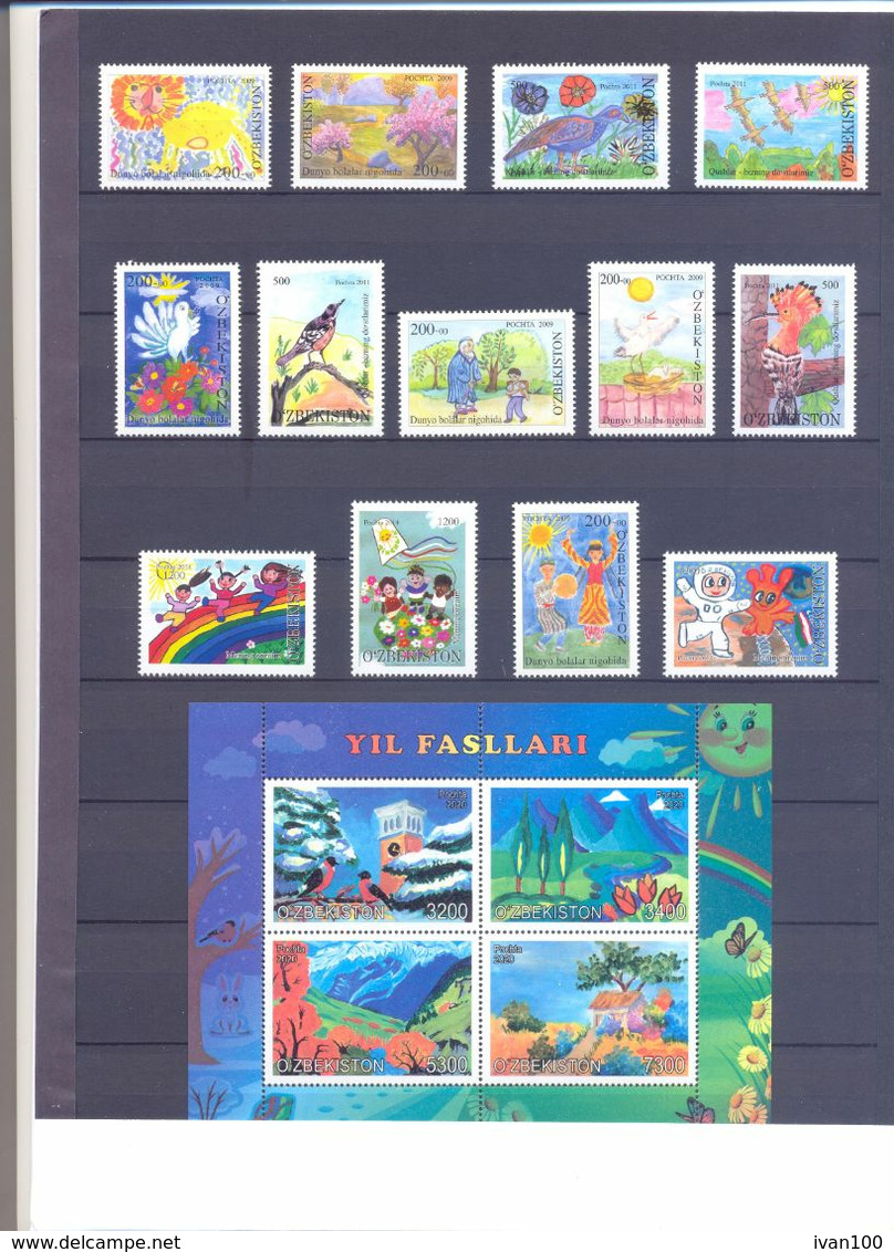 2009,2011,2014,2020. Uzbekistan, Children's Drawings, 4 Sets In The Presentation Pack, Mint/** - Ouzbékistan