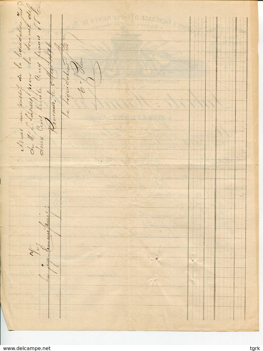 Facture LABERTE HUMBERT Frères FABRIQUE Générale D'instruments De MUSIQUE Orgues Violons à MIRECOURT 1896 - Straßenhandel Und Kleingewerbe