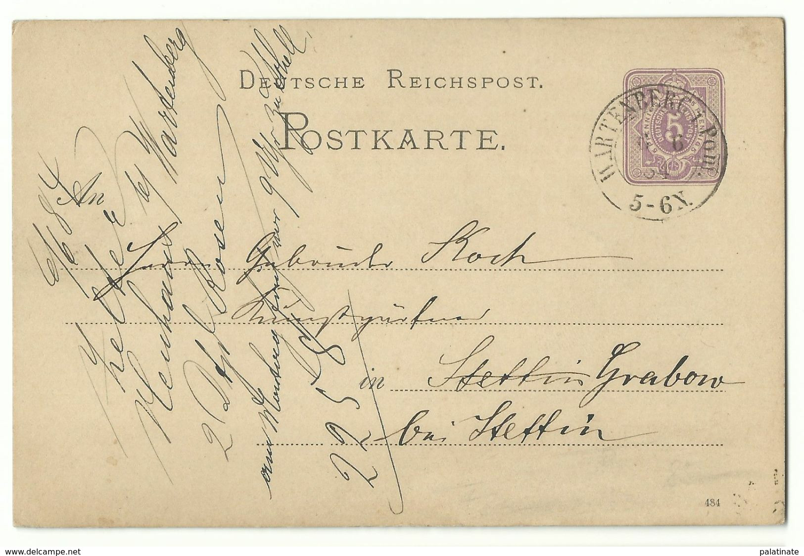 DR ZKS WARTENBERG I. Pom. Auf Ganzsache 1884 Nach Grabow B. Stettin R! - Storia Postale