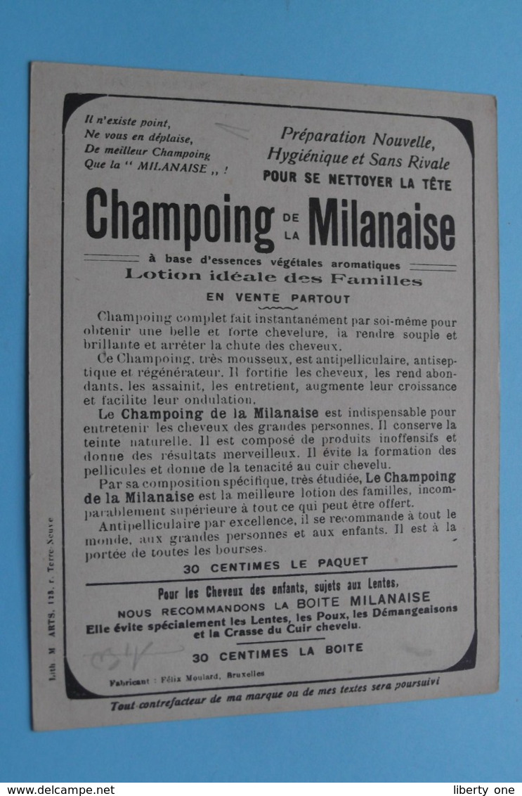 CHAMPOING De La MILANAISE Lotion Idéale Des Familles ( Publi ) Lith. M. ARTS / Félix MOULARD - N° 4 ( Voir Photo ) ! - Werbung