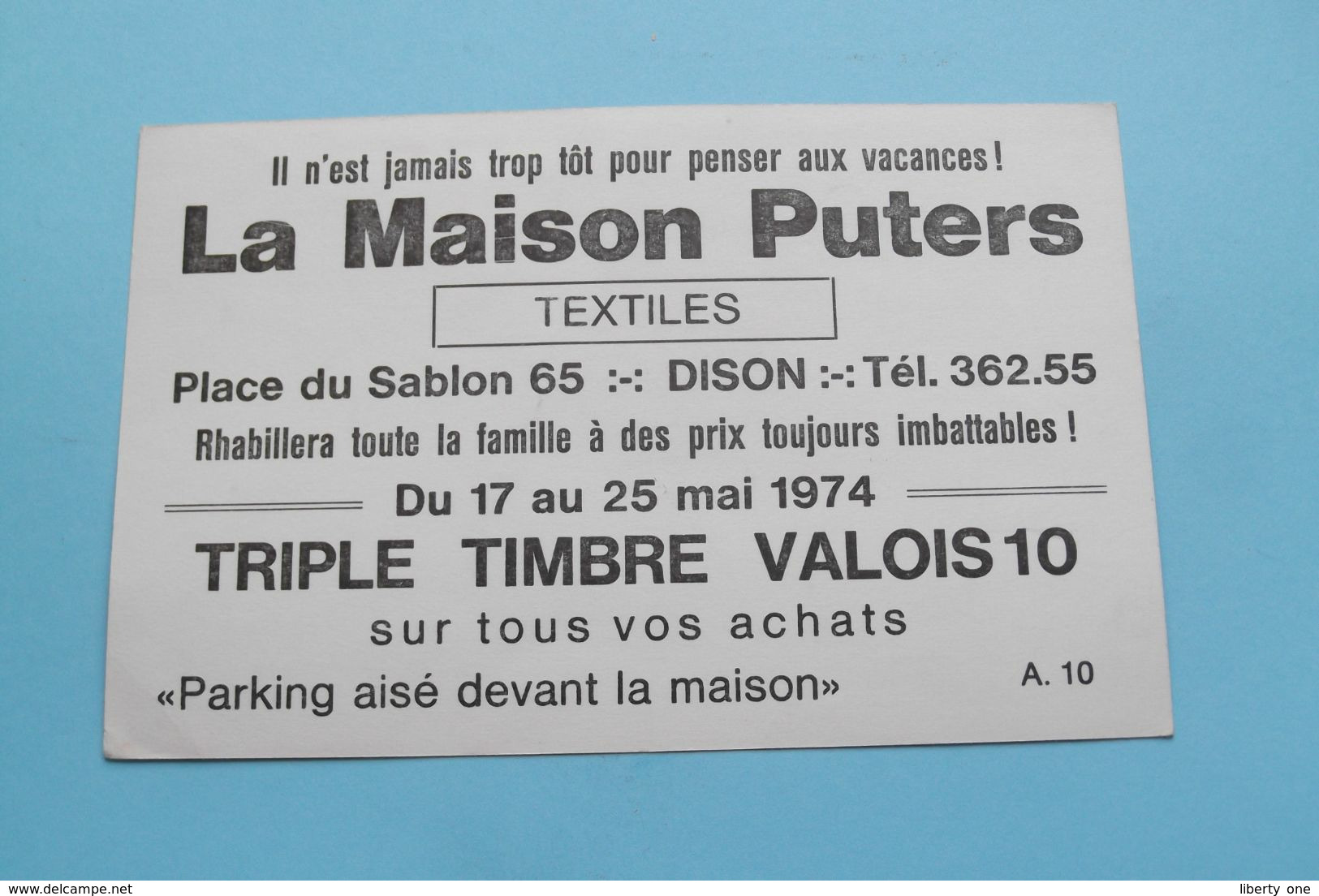 La Maison PUTERS Textiles - Place Du Sablon 65 DISON ( Carte Publi ) Anno 1974 ( Zie Foto ) ! - Dison