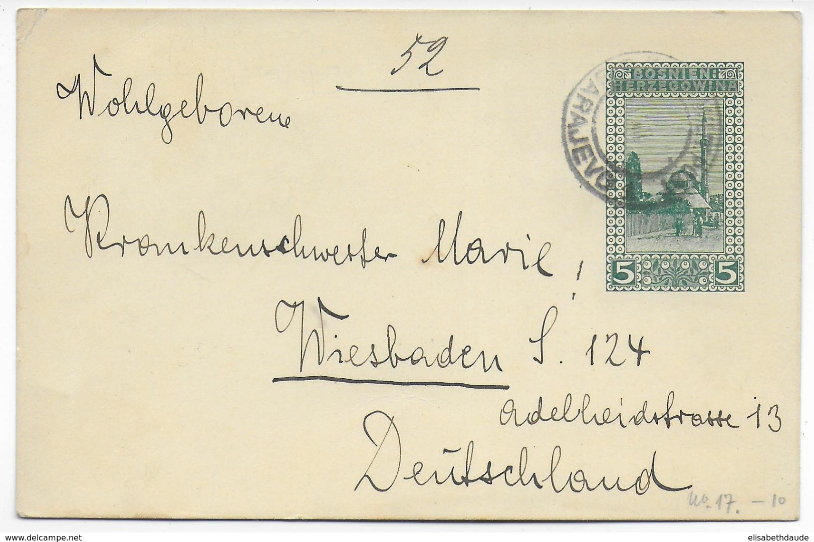 BOSNIE HERZEGOVINE - 1915 - CARTEENTIER POSTAL FELDPOST De SARAJEVO => WIESBADEN (ALLEMAGNE) - Bosnien-Herzegowina