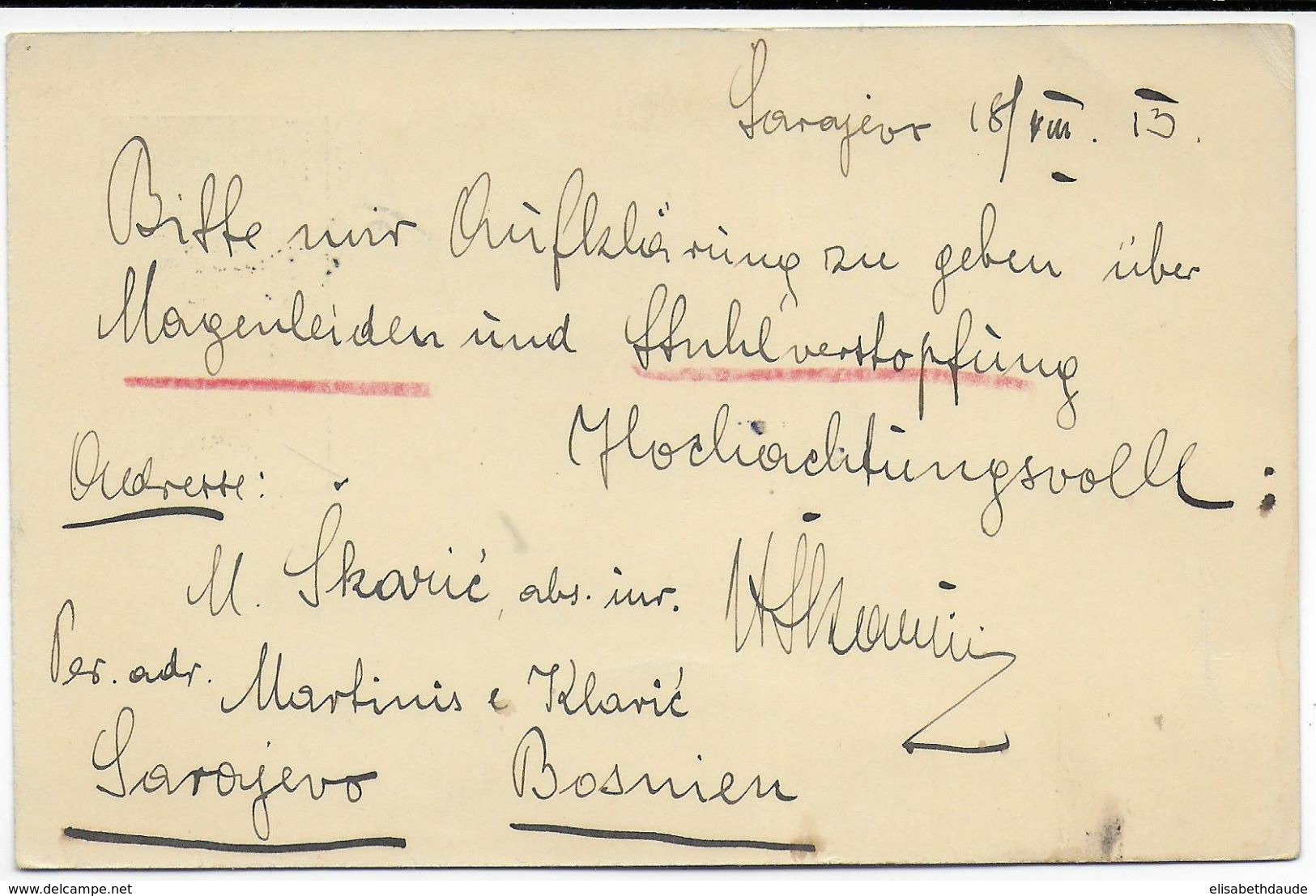 BOSNIE HERZEGOVINE - 1915 - CARTEENTIER POSTAL FELDPOST De SARAJEVO => WIESBADEN (ALLEMAGNE) - Bosnien-Herzegowina