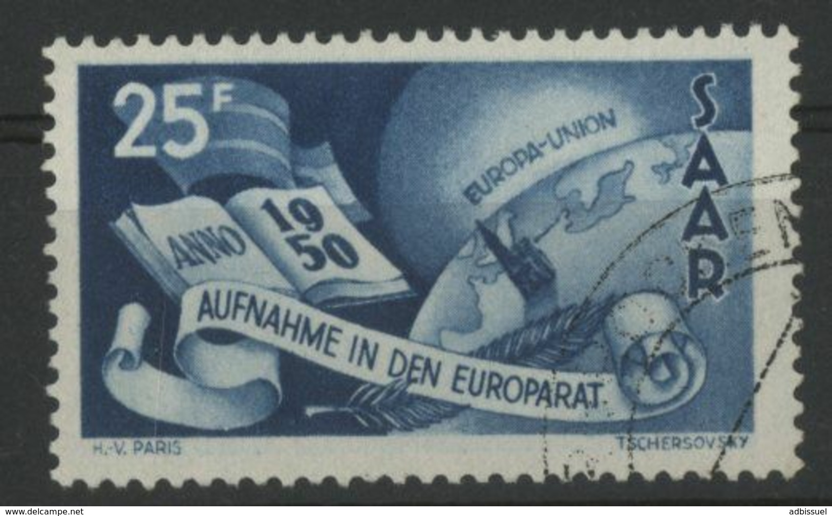 SARRE N° 277 COTE 20 € Oblitéré. 25Fr "Admission Au Conseil De L'Europe" - Used Stamps