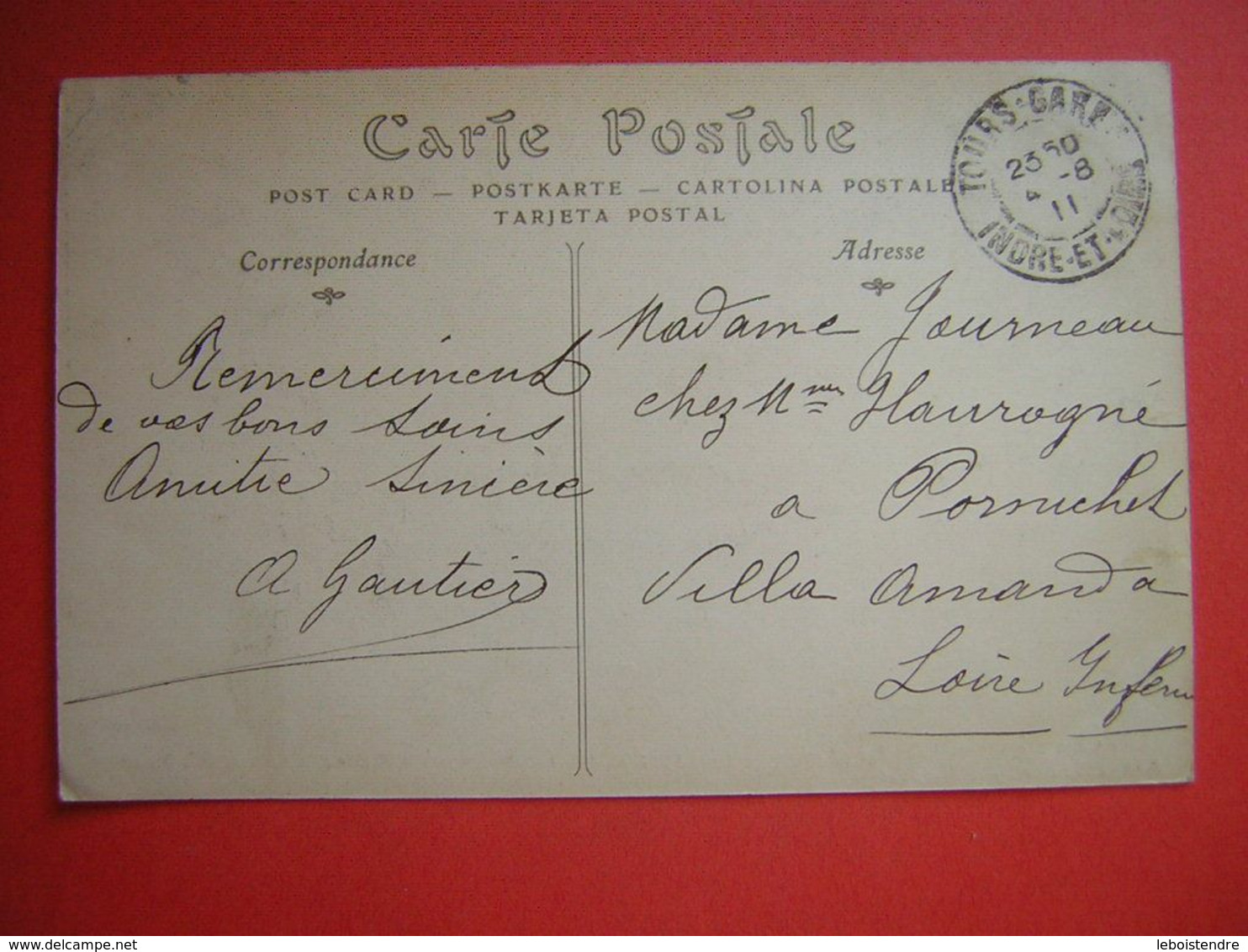 CPA  SAINT CYR  LE COQ ROUTE NATIONALE D'ANGERS à BRIARE    ANIMEE  VOYAGEE 1911  TIMBRE - Saint-Cyr-sur-Loire