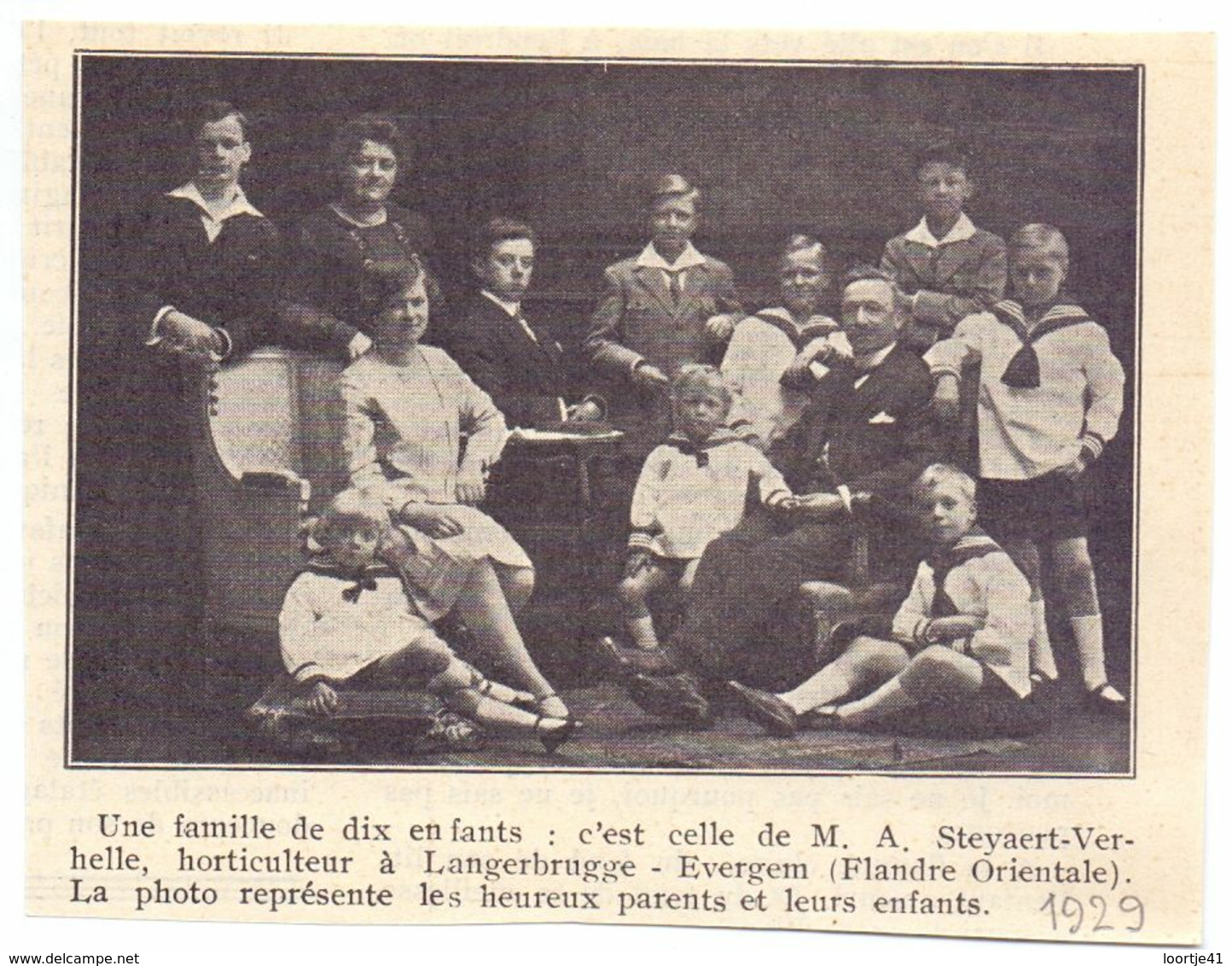 Orig. Knipsel Coupure Tijdschrift Magazine - Evergem Langerbrugge - Familie Steyaert - Verhelle - 10 Kinderen - 1929 - Non Classificati