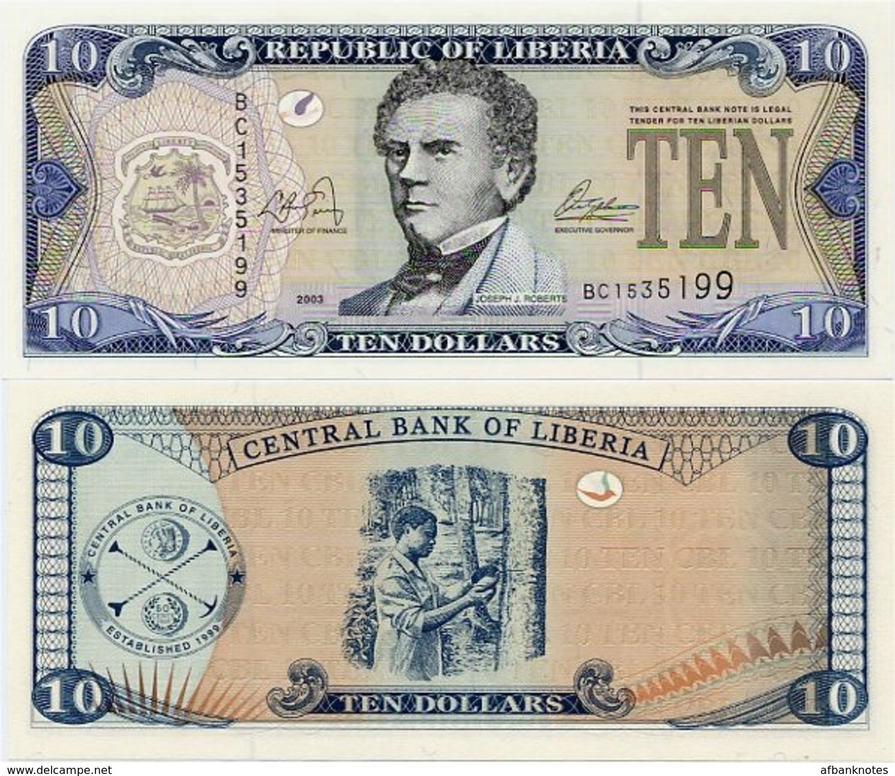 LIBERIA       10 Dollars        P-27a       2003       UNC - Liberia