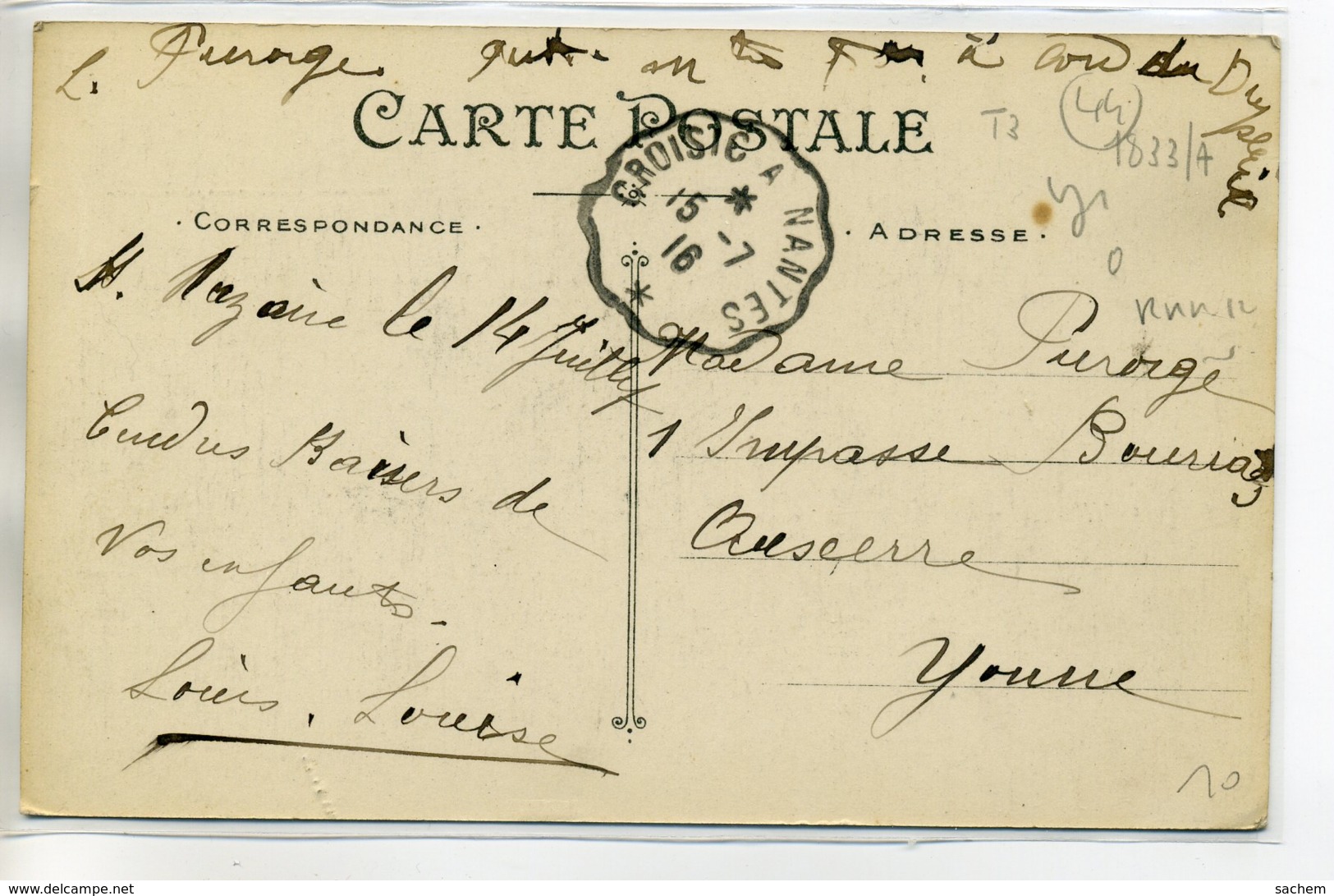 44 ST SAINT NAZAIRE 108 Artaud- Carte RARE Phare De KERDELE Entrée CHenal écrite 14 Juillet 1916  /D04-S2017 - Saint Nazaire