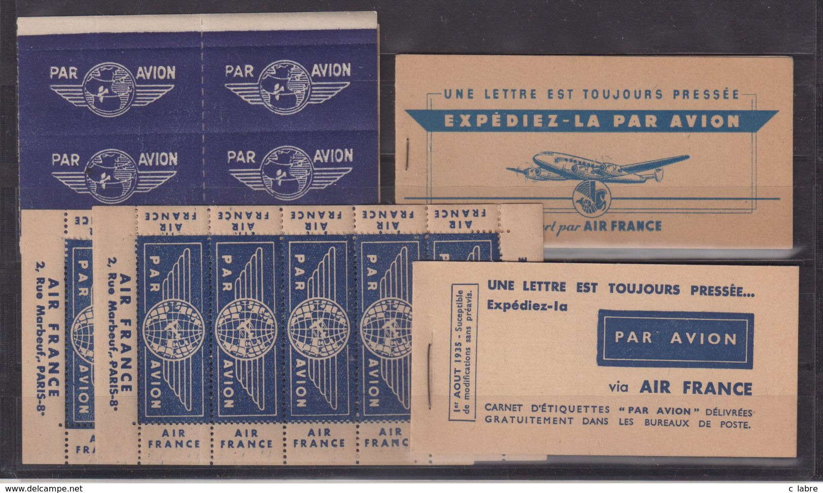 FRANCE : PA . 2 CARNETS ET 3 BLOCS DE VIGNETTES PAR AVION . ANNEES 50 . ( COMPLETS ) . - Autocollants