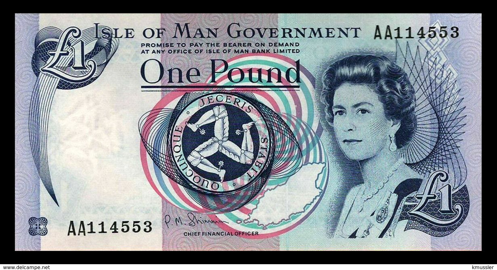 # # # Banknote Insel Man (Isle Of Man) 1 Pound 2009 (Sig. 7) UNC # # # - 1 Pound