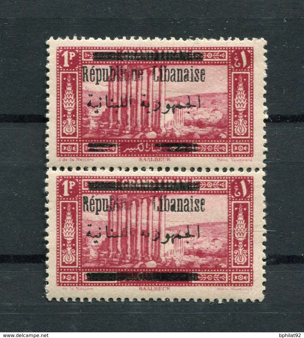 !!! LIBAN, PAIRE DU N°100 VARIETE SURCHARGE REPUBLIQUE PARTIELLE NEUVE ** - Unused Stamps