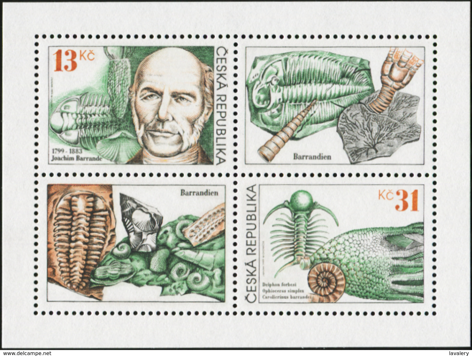 CZECH REPUBLIC 1999 Joachim Barrande And Czech Trilobites Fossils Prehistoric Animals Fauna MNH - Fossielen