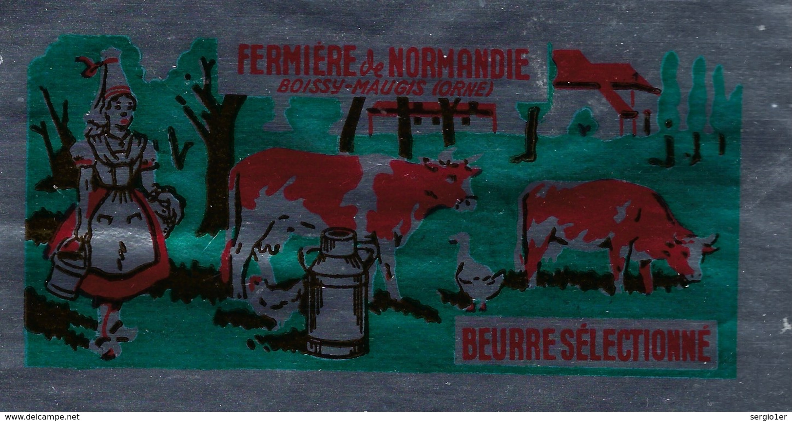 Etiquette Fromage Feuillepapier Emballage Beurre 250g Fermiere De Normandie Boissy Maugis Orne 61 Femme, Vaches, Canards - Formaggio