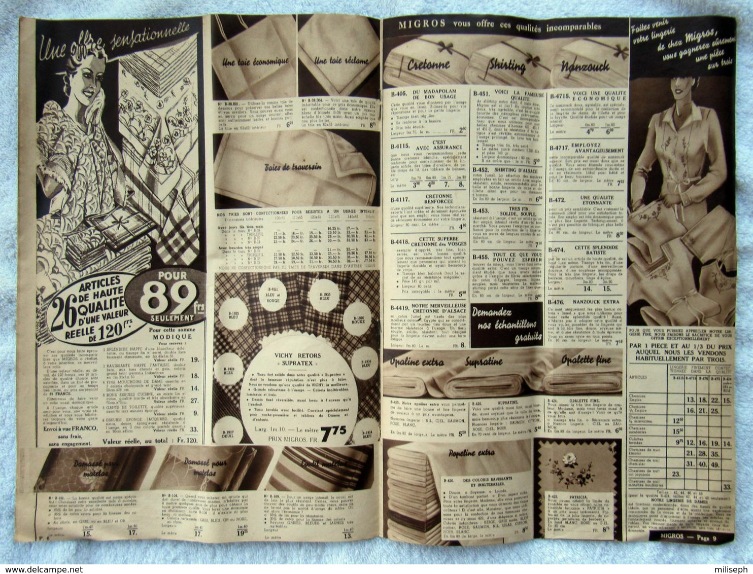 Catalogue D'été ( Juin )  MIGROS - Bruxelles - Année 1939 -    (4842) - Draps/Couvre-lits