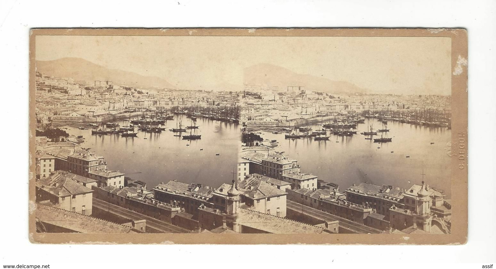 Genova  Gênes (  Le Port )  Panorama  Genova Stereo Vers 1860    Celestino  Degoix  Cachet à Sec - Stereoscoop