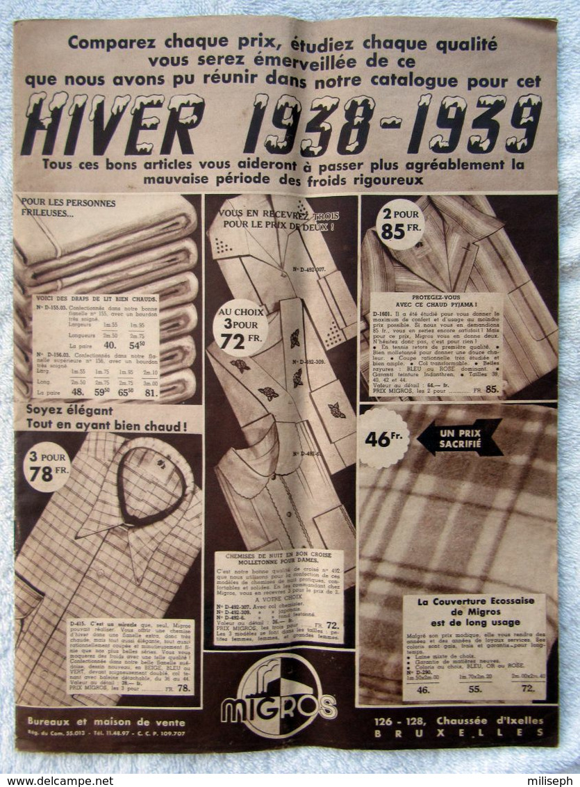 Catalogue D' Hiver MIGROS - Bruxelles - Années 1938 / 1939 -    (4843) - Draps/Couvre-lits