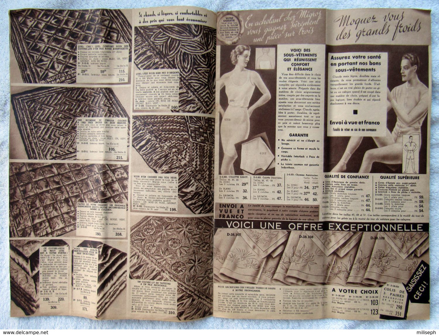 Catalogue D' Hiver MIGROS - Bruxelles - Années 1938 / 1939 -    (4843) - Draps/Couvre-lits