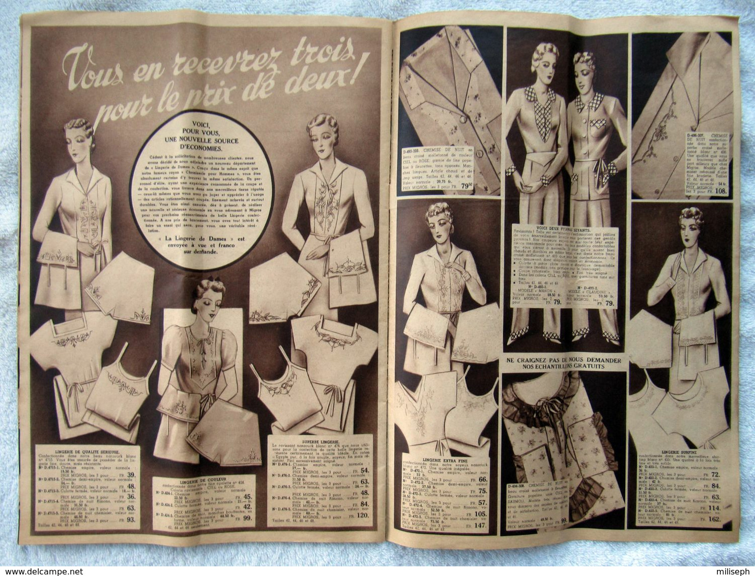 Catalogue D' Hiver MIGROS - Bruxelles - Années 1938 / 1939 -    (4843) - Draps/Couvre-lits