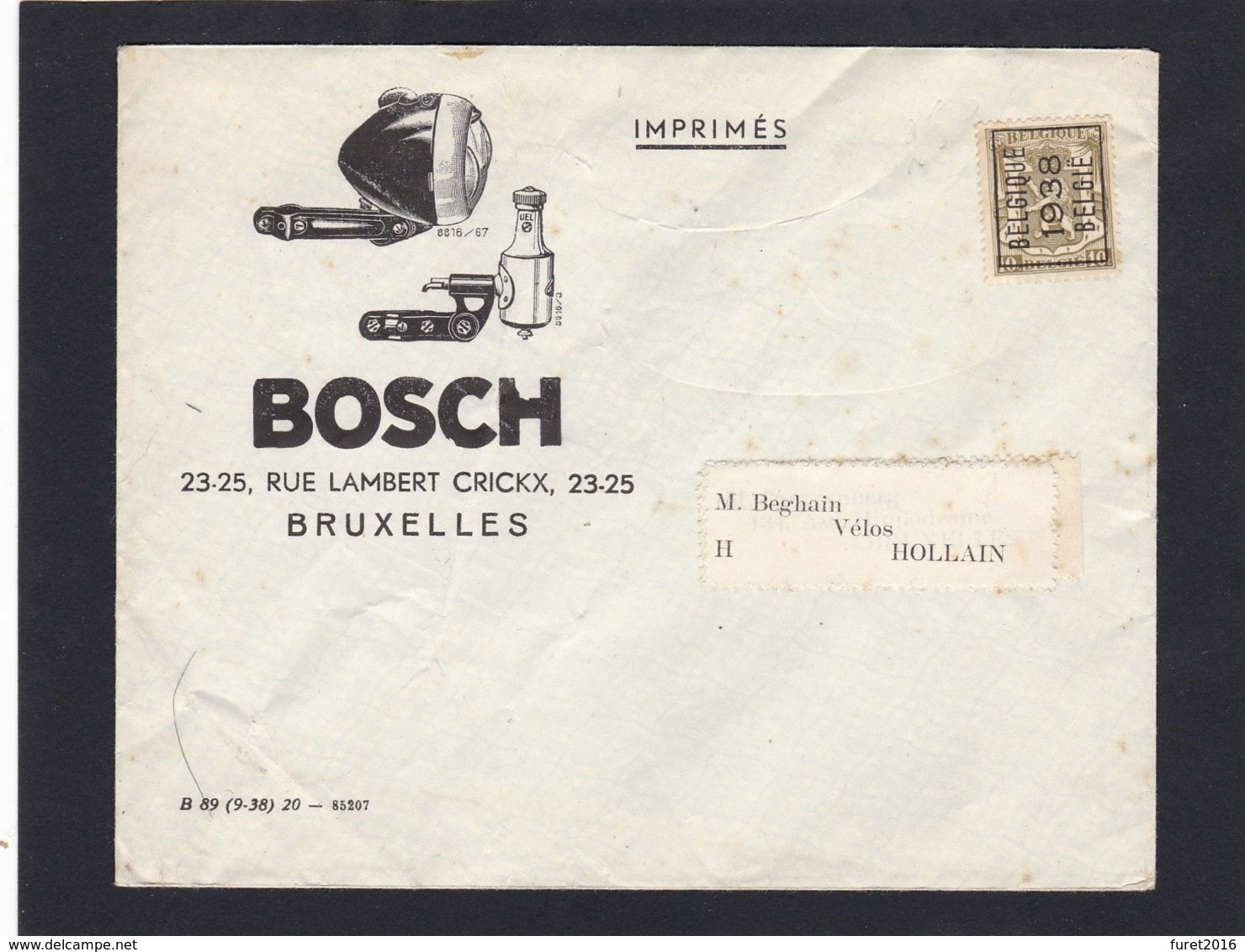 Preo  1938 / Lettre Firme BOSCH - Roller Precancels 1930-..