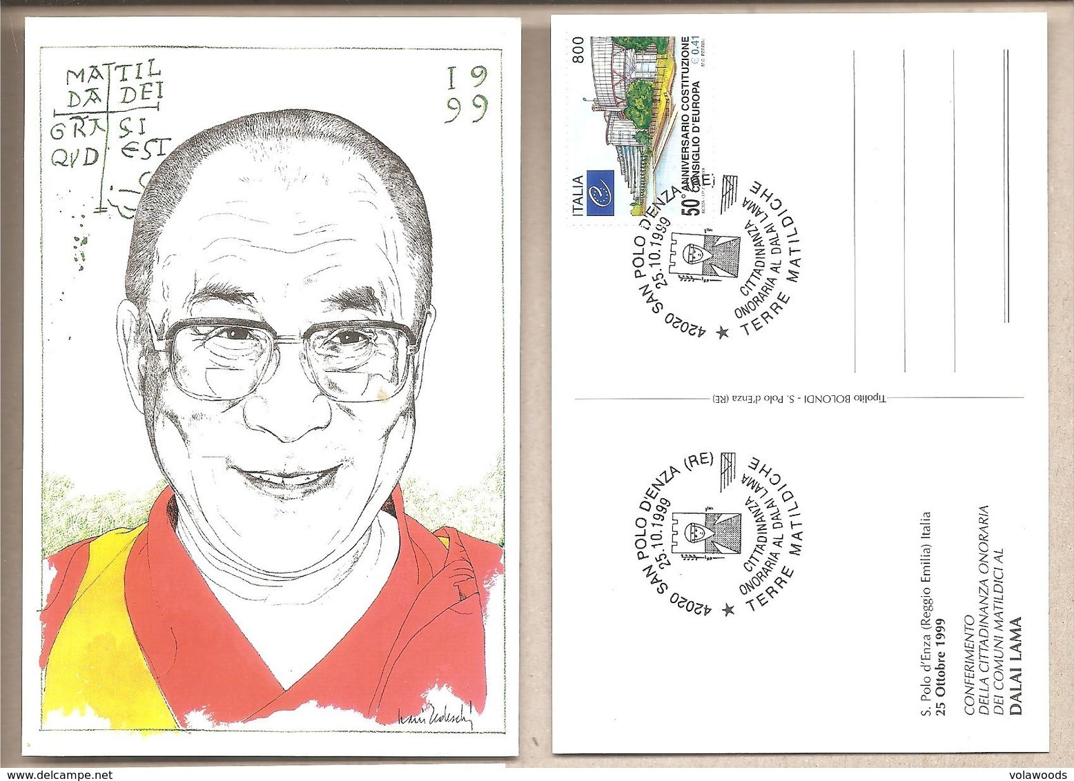 Italia - Cartolina Con Annullo Speciale: Cittadinanza Onoraria Al Dalai Lama 1999 * G - Buddhism