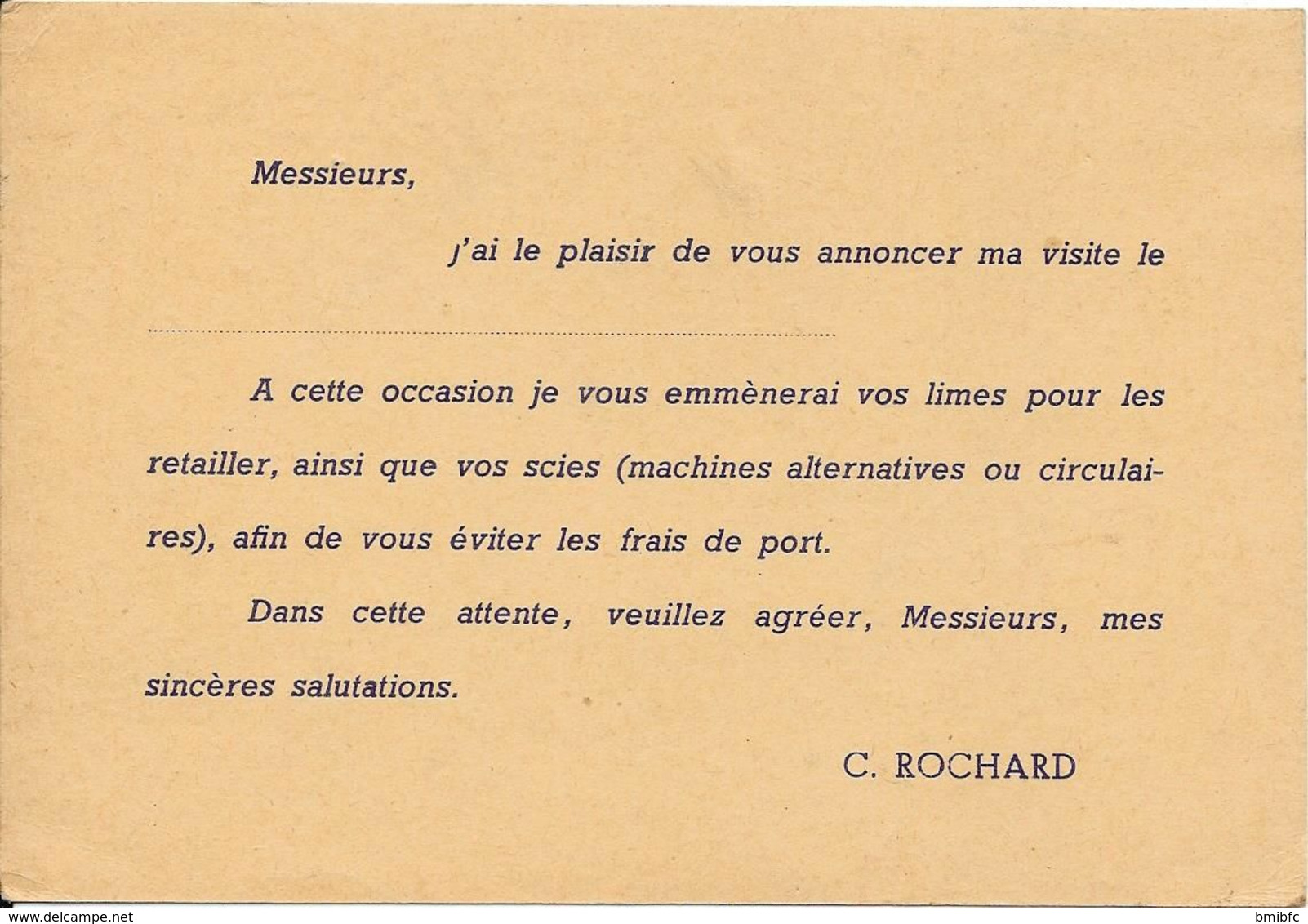Expéditeur C. ROCHARD -  Manufacture De Limes Et Râpes - 78, Rue De St Romain RIORGES - Tél  ROANNE (77) 71.44.24 - Riorges