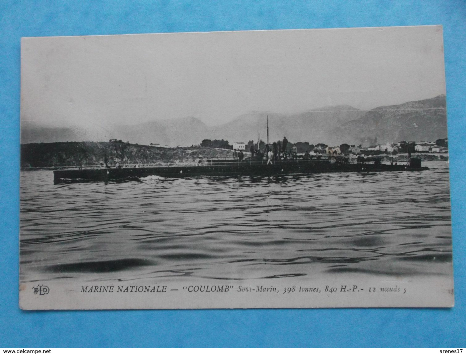 BATEAUX :  SOUS-MARIN , " COULOMB " 398 Tonnes  ,animée  ,C.P.A.,.en Bon état - Warships