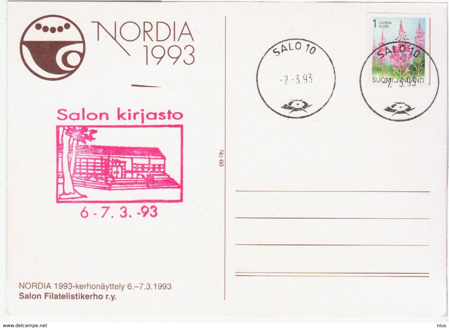 Finland Suomi 1993 Salo, Nordia, Salon Kirjasto - Cartes-maximum (CM)