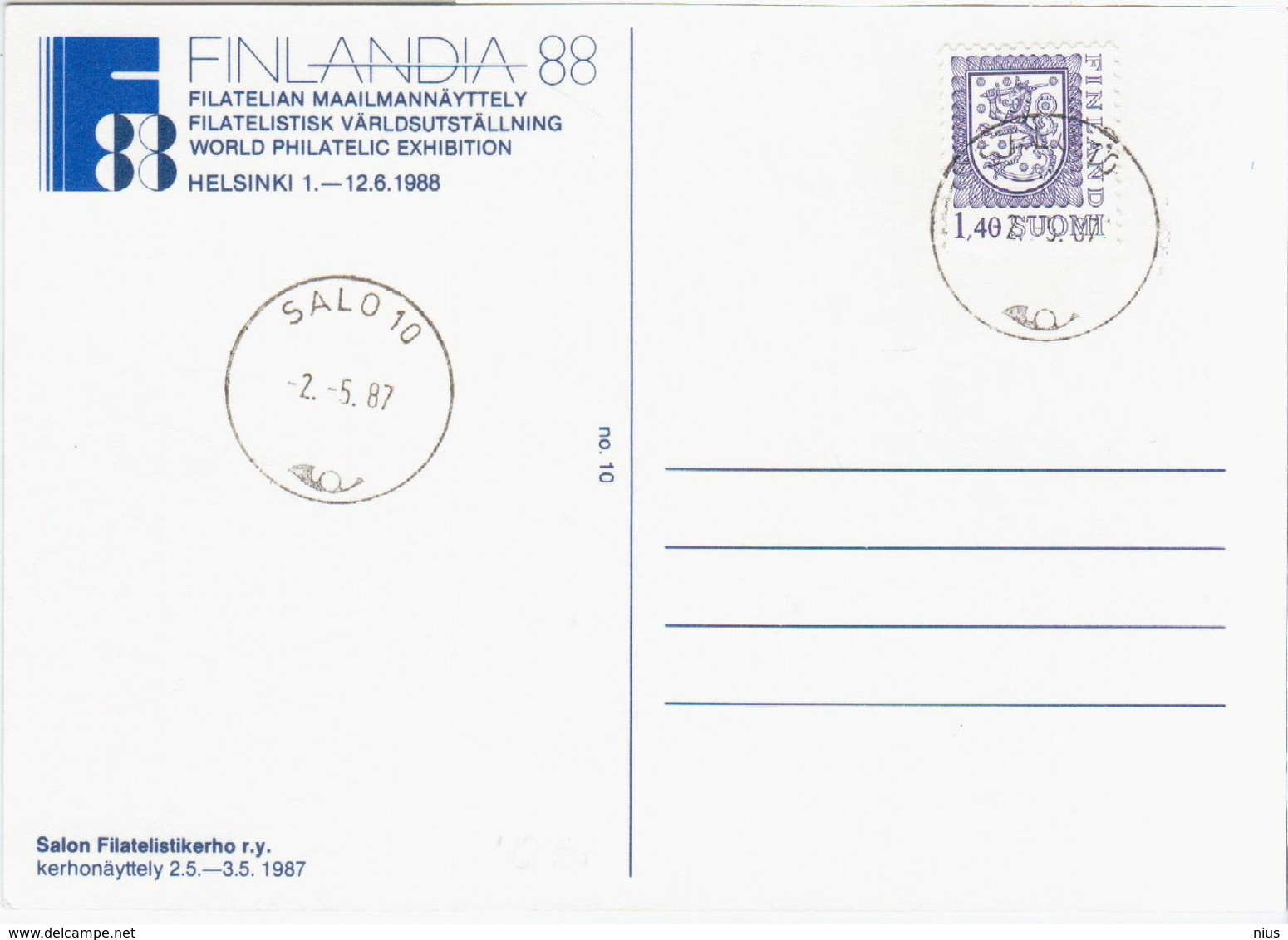 Finland Suomi 1987 Salo, Nordia 88, Ship Ships - Tarjetas – Máximo