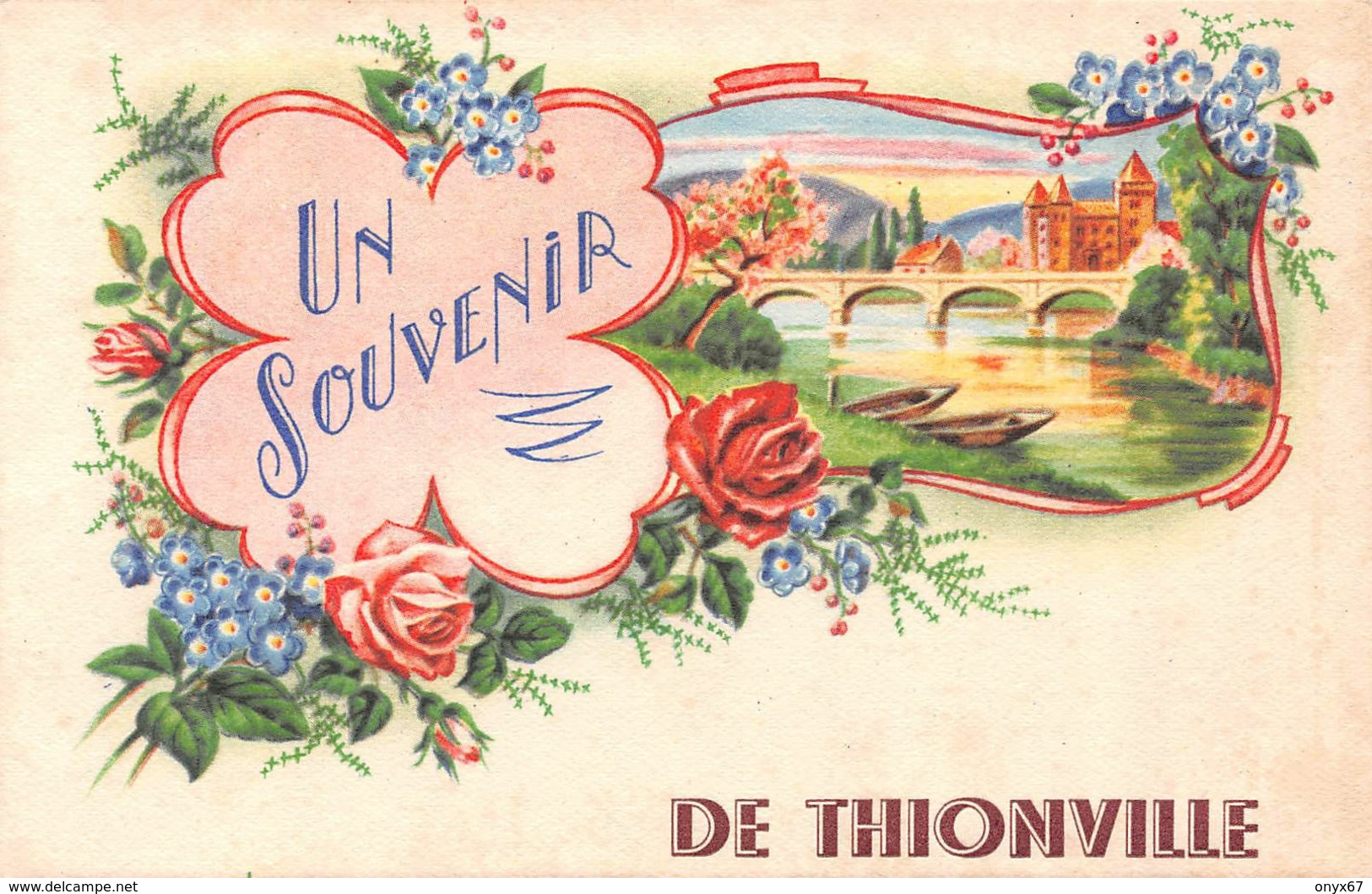 THIONVILLE-DIEDENHOFEN (57-Moselle)  Un Souvenir -DESSIN-Pont-Château-Fleur-FANTAISIE - Thionville