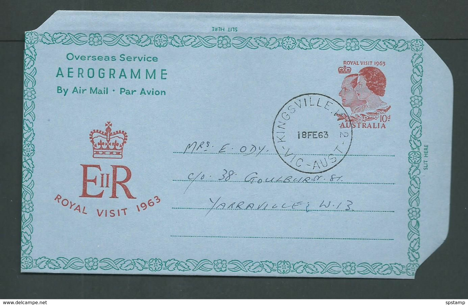 Australia 1963 Royal Visit Aerogramme Fine Used Kingsville Victoria Favour Cancel - Aerograms