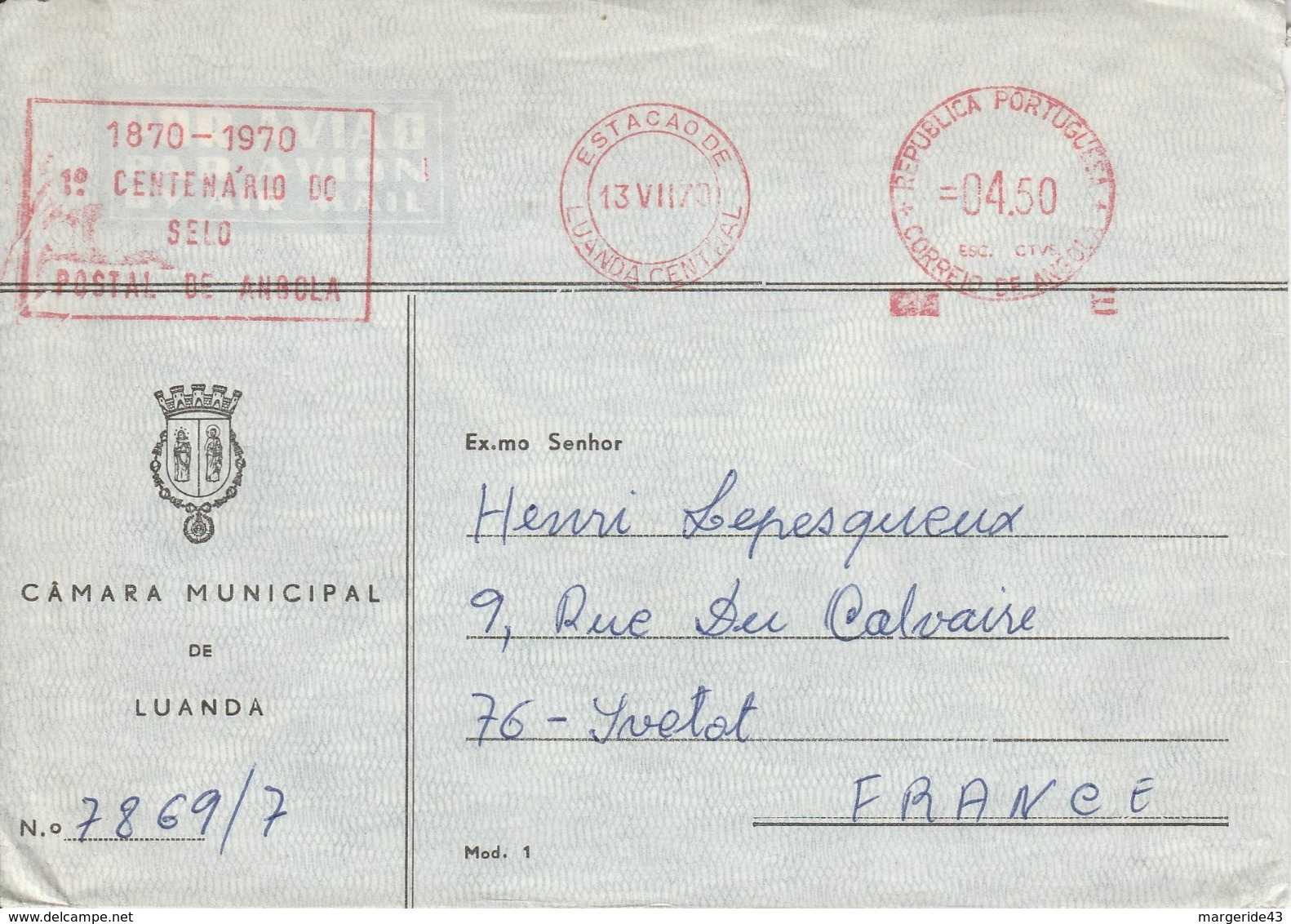 ANGOLA EMA DE LUANDA SUR LETTRE POUR LA FRANCE 1950 - Angola