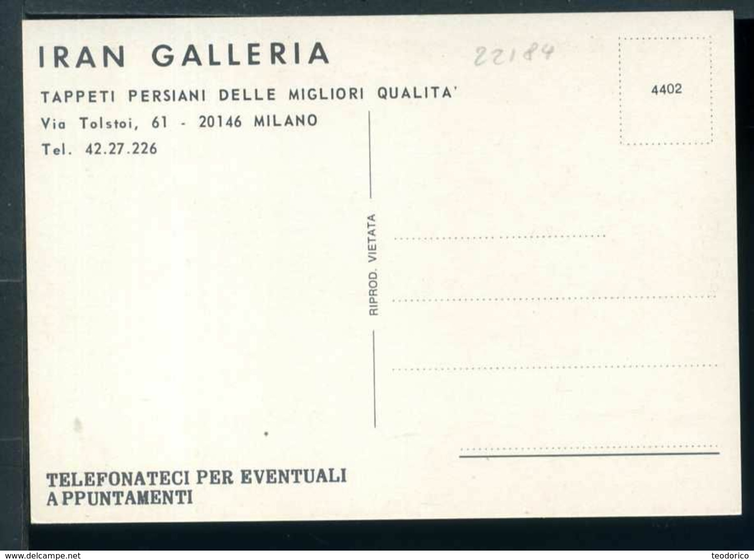 Iran Galleria - Milano - Via Tolstoi - Tappeti Persiani - Rif. 22184 - Pubblicitari