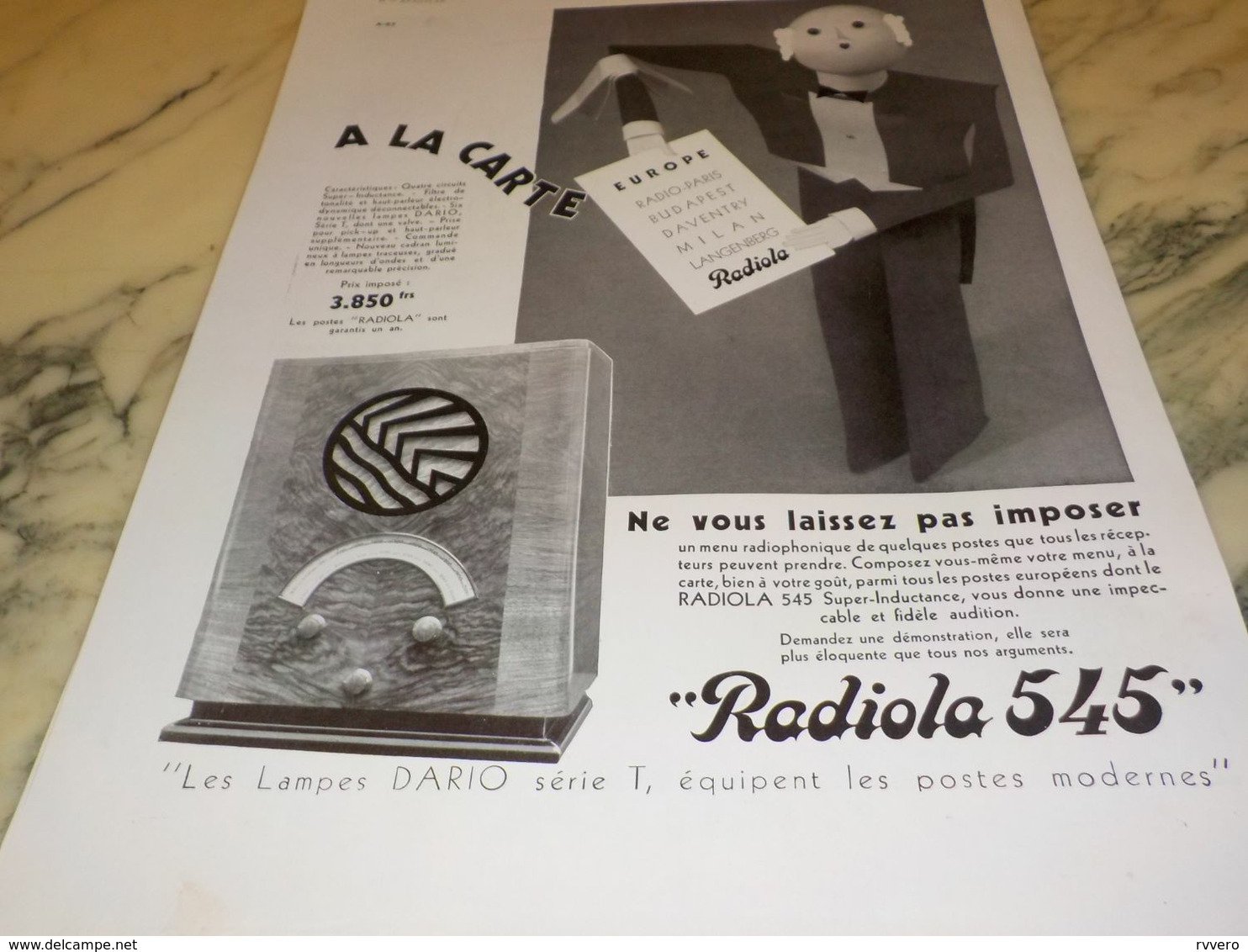 ANCIENNE PUBLICITE RADIO  RADIOLA 545 1932 - Andere & Zonder Classificatie