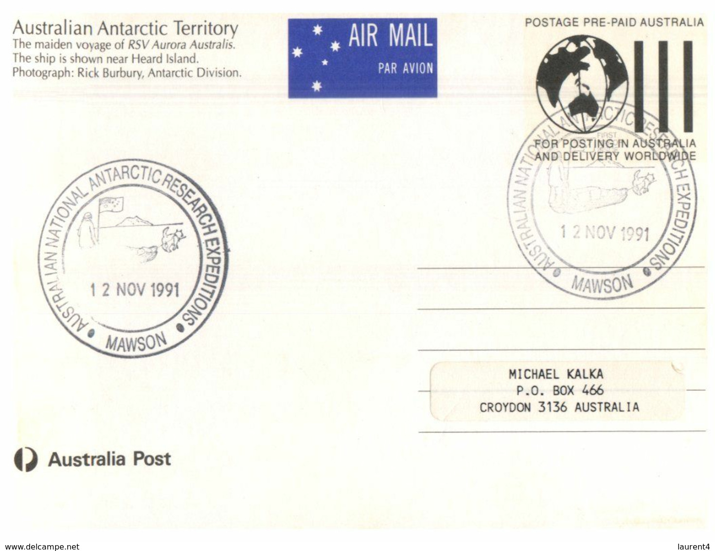 (K 20A ) Australia - AAT - RSV Aurora Australis (Australian Antarctic Suply Ship) - With Stamps And Postmarks - Autres & Non Classés