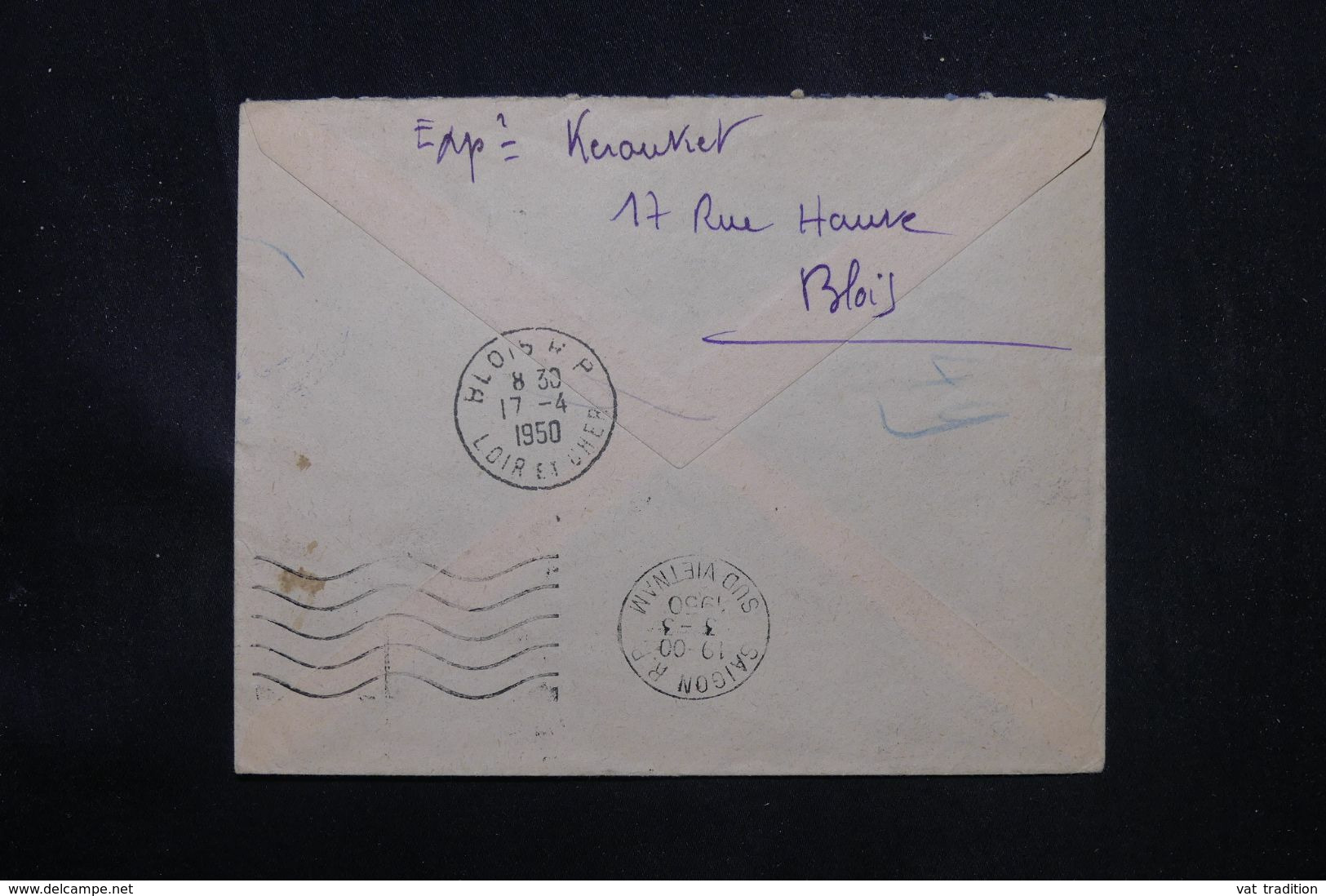 FRANCE - Env Blois Pour Saïgon - 1950 - Vol Commémoratif 20 E Anniversaire Liaison Aérienne Paris Saigon - L 69173 - Emissions Locales